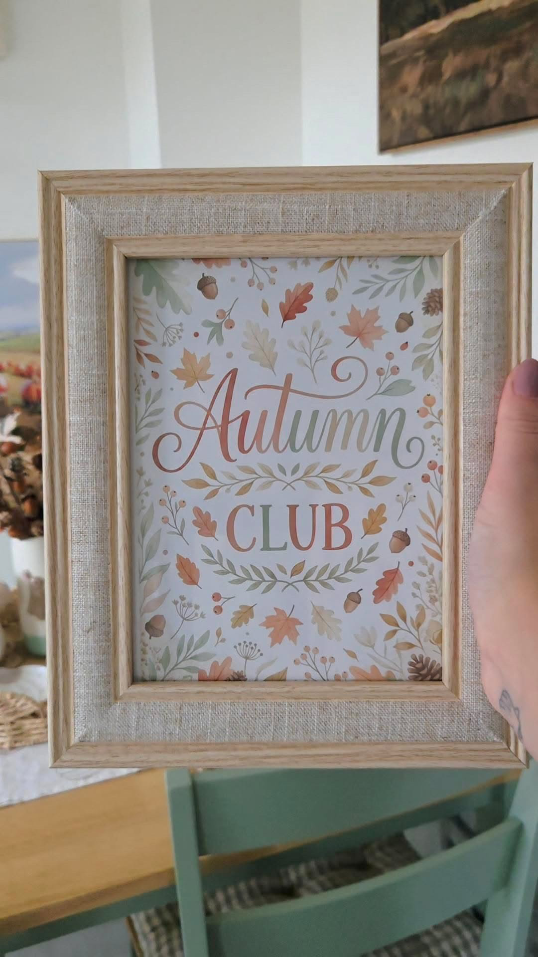 Autumn Club Wall Art, Seasonal Leaf And Acorn Print, Rustic Halloween Home Decor