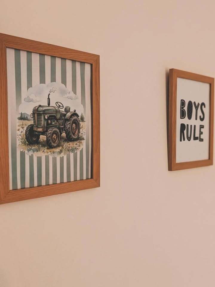 Green Tractor Children's Print, Vintage Farm Vehicle Illustration, Striped Nursery Decor