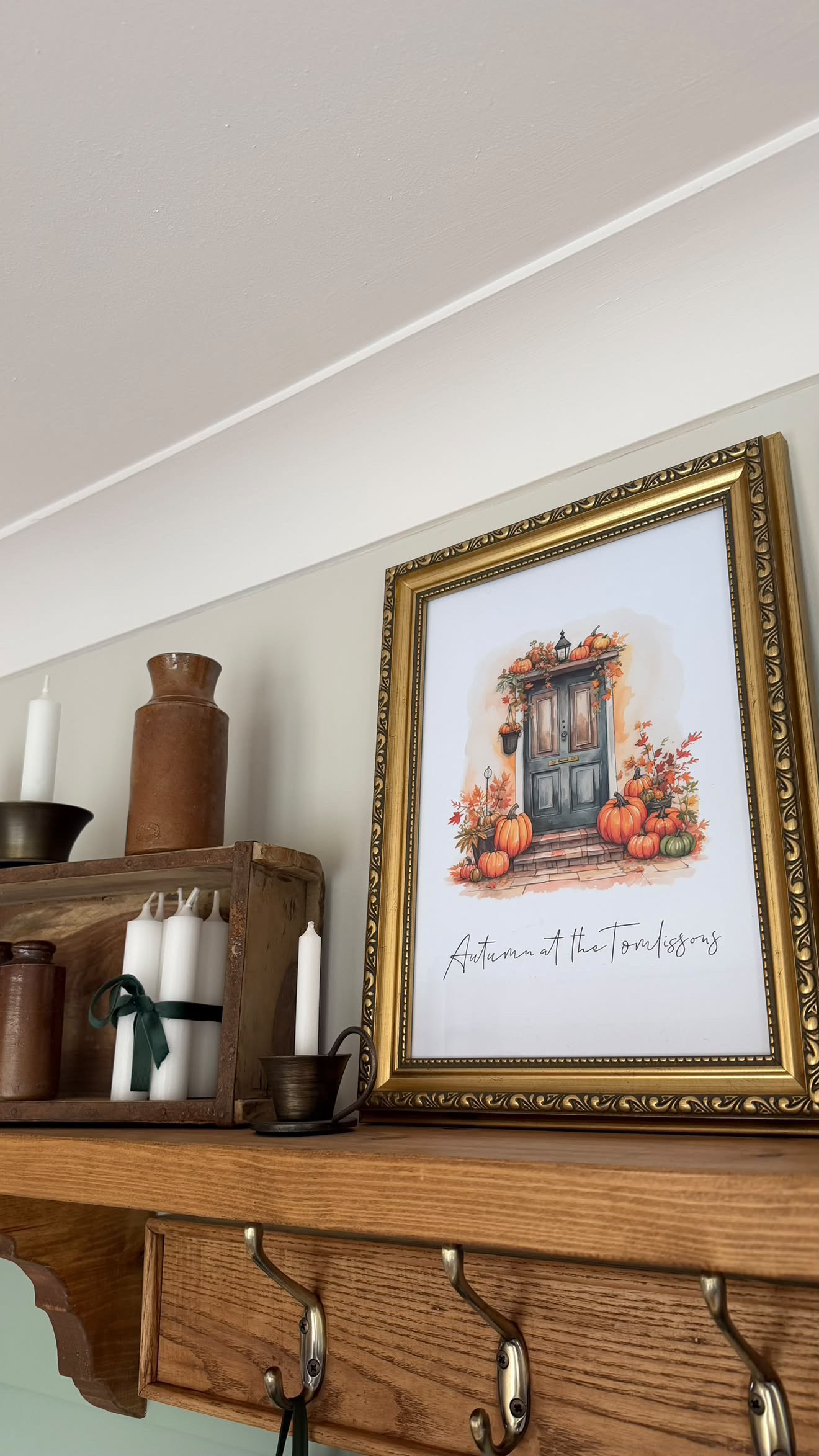 Personalised Autumn At The "Surname" Or “House Number” Watercolour Pumpkins Front Door Seasonal Wall Home Decor Print