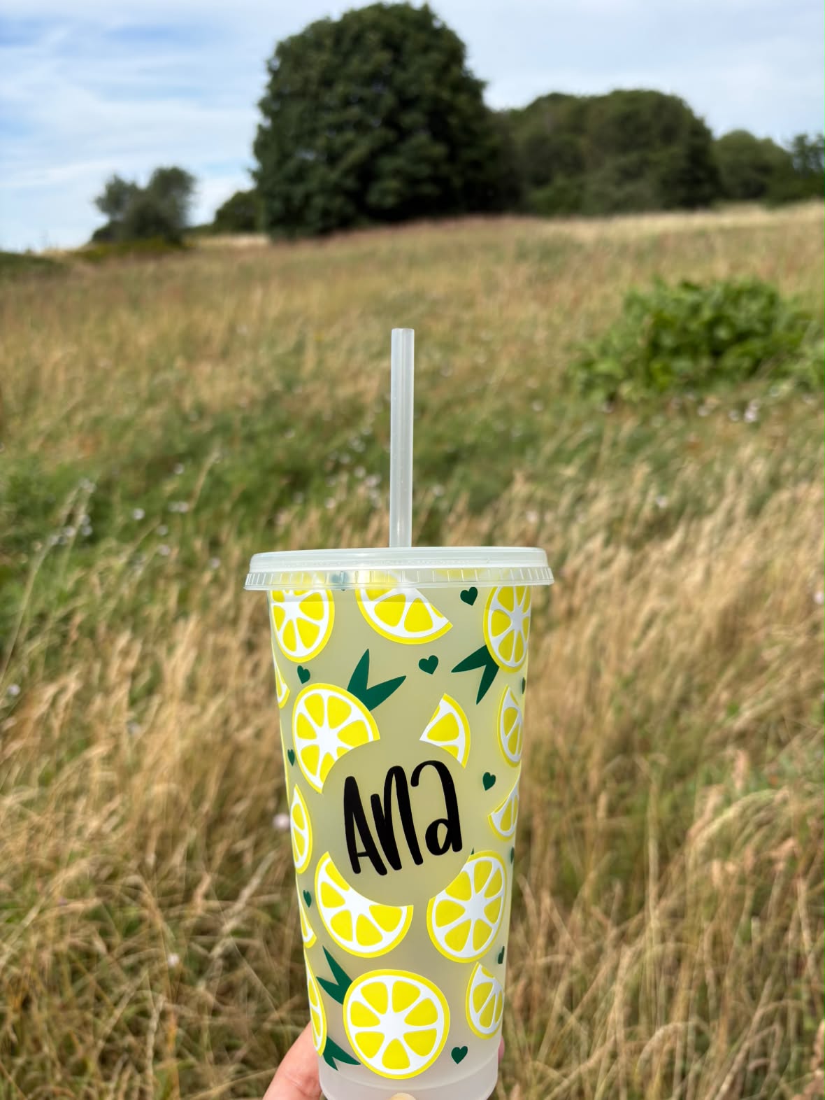 Lemon Summer Personalised Name Tumbler Venti Cold Cup 24oz - With Straw