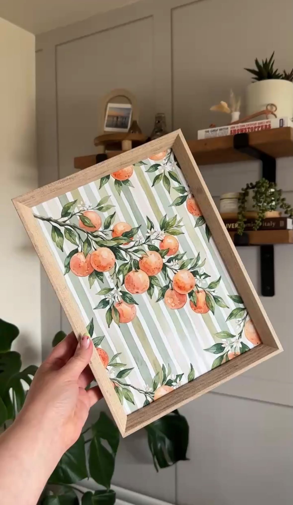 Orange Branch Summer Wall Art, Watercolour Citrus Branch Print, Botanical Home Decor, Rustic Kitchen Illustration