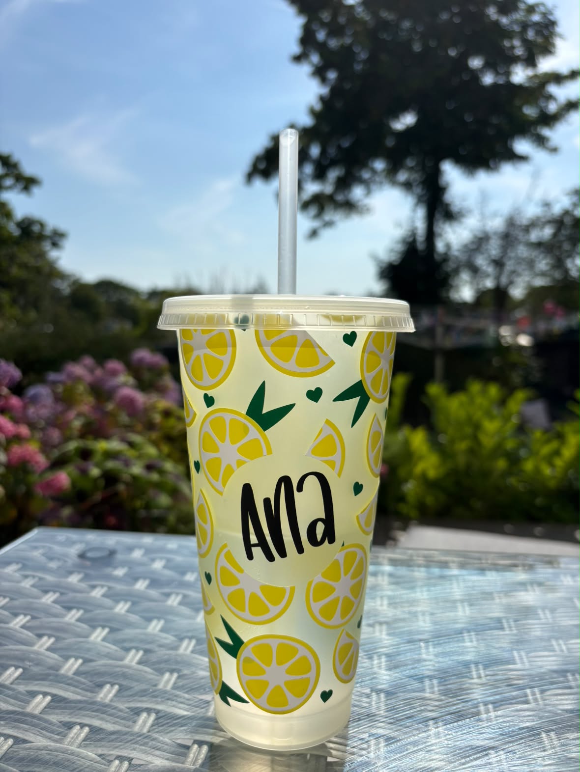 Lemon Summer Personalised Name Tumbler Venti Cold Cup 24oz - With Straw