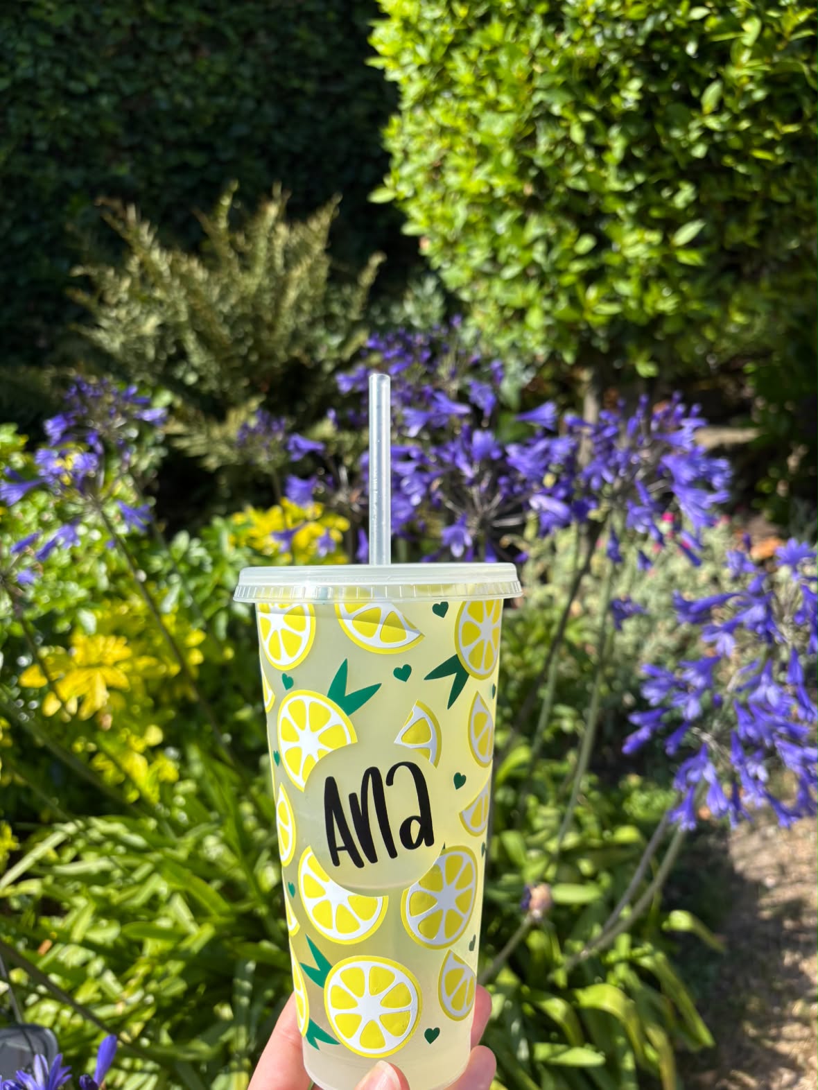 Lemon Summer Personalised Name Tumbler Venti Cold Cup 24oz - With Straw