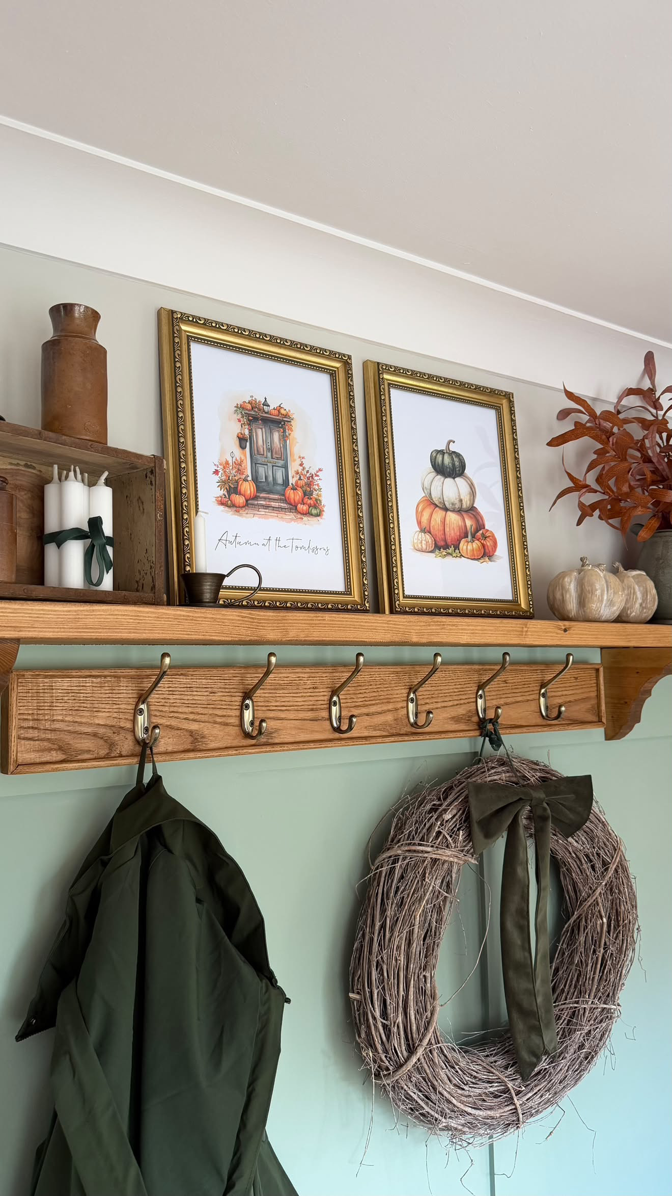 Personalised Autumn At The "Surname" Or “House Number” Watercolour Pumpkins Front Door Seasonal Wall Home Decor Print