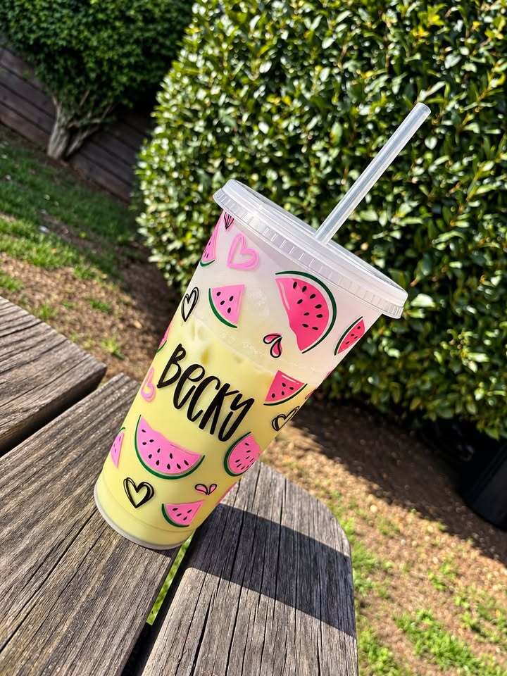Watermelon Summer Personalised Name Tumbler Venti Cold Cup 24oz - With Straw