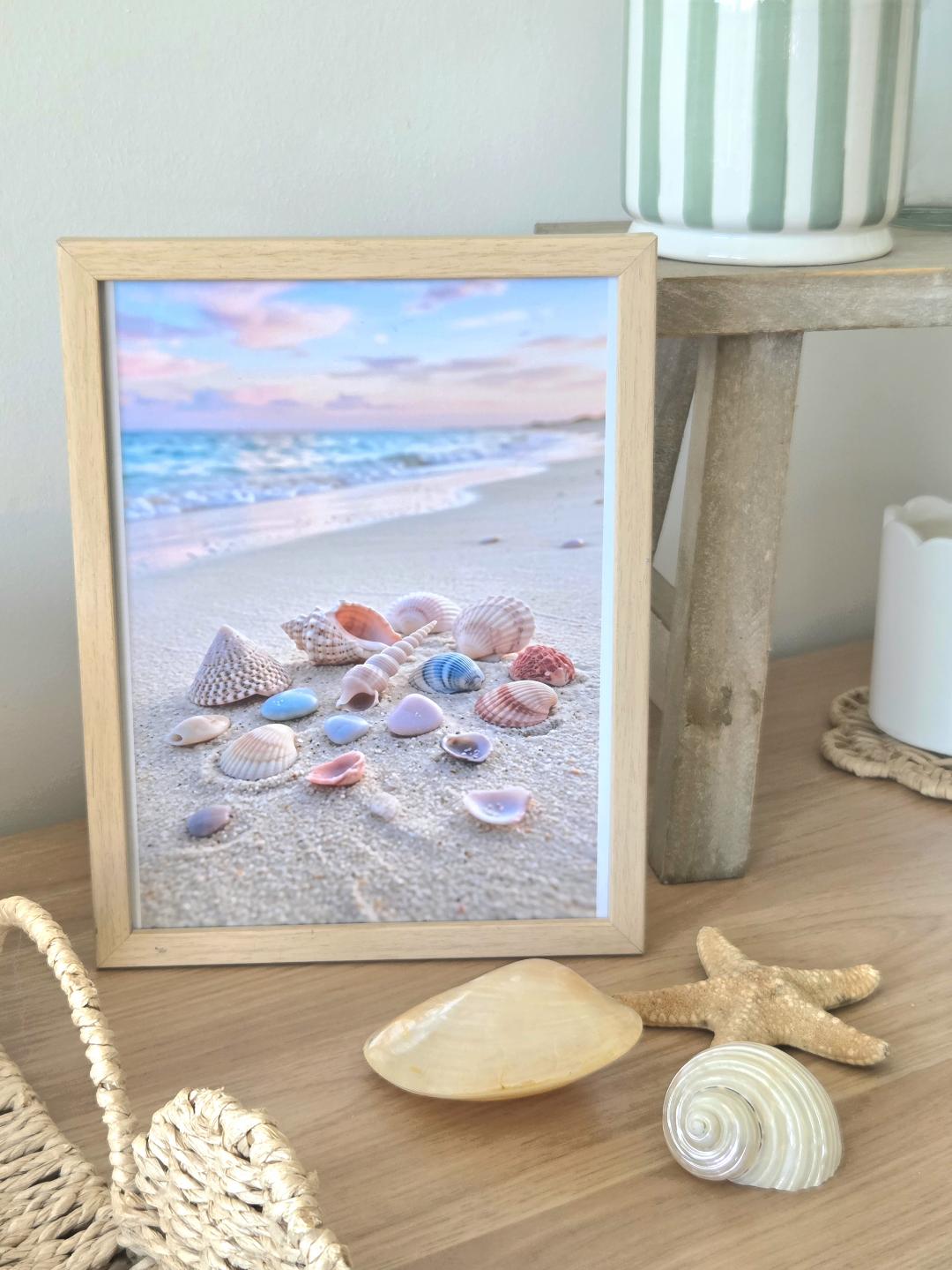 Seashell Beach Scene Wall Art Coastal Summer Print Pastel Ocean Landscape Decor