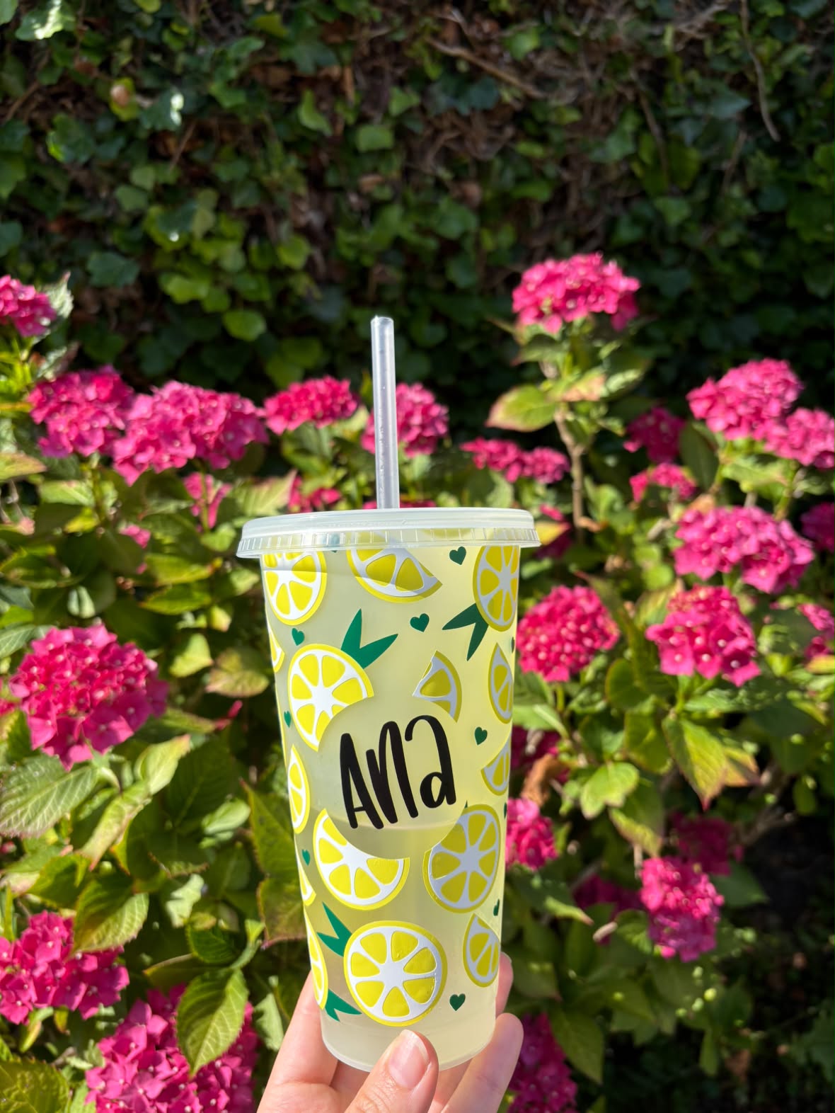 Lemon Summer Personalised Name Tumbler Venti Cold Cup 24oz - With Straw
