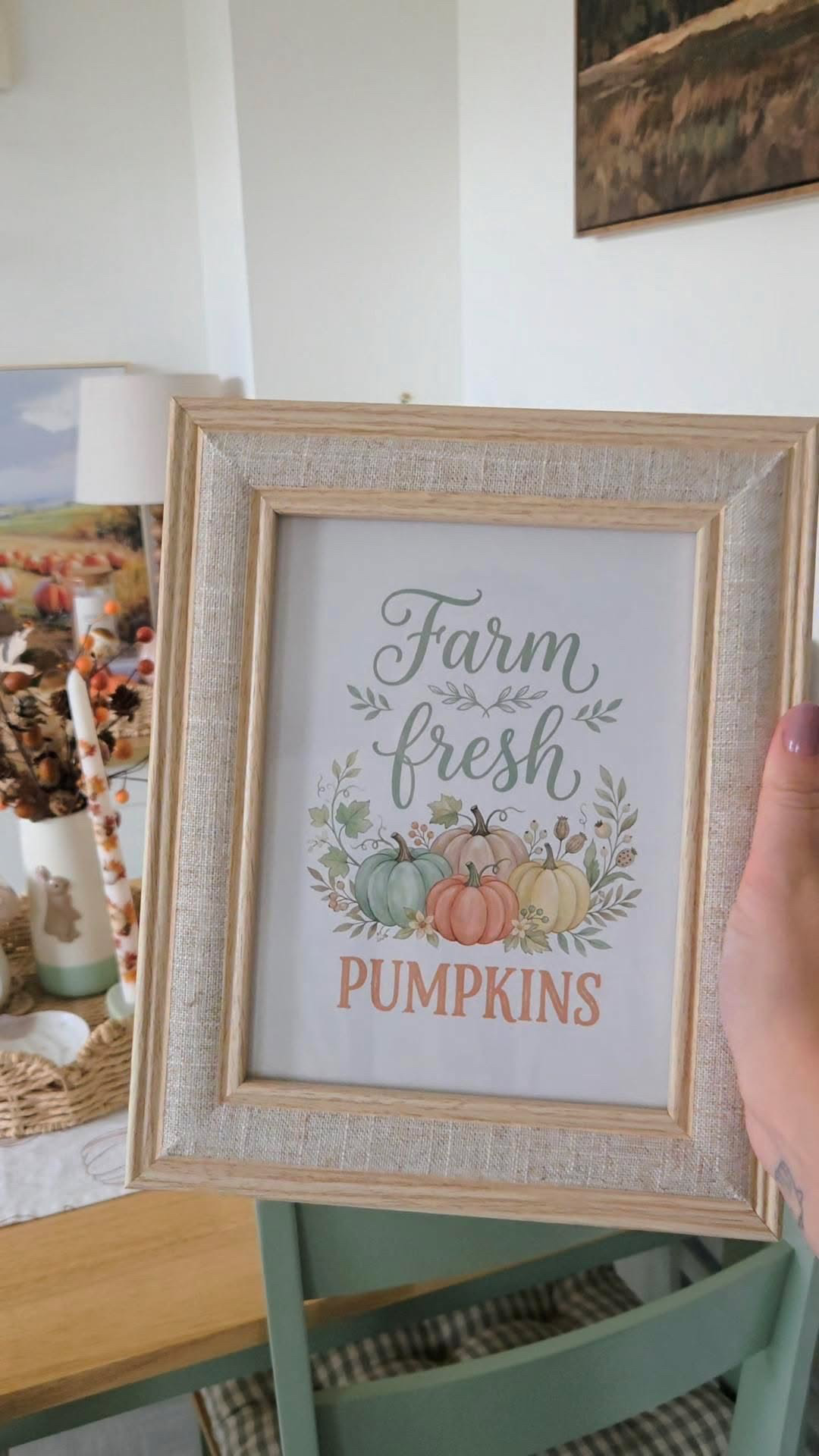 Farm Fresh Pumpkins Autumn Print Pastel Harvest Illustration Rustic Home Decor