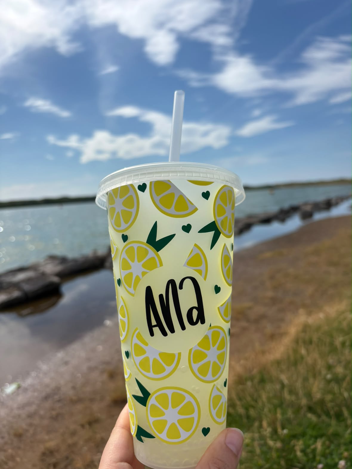 Lemon Summer Personalised Name Tumbler Venti Cold Cup 24oz - With Straw