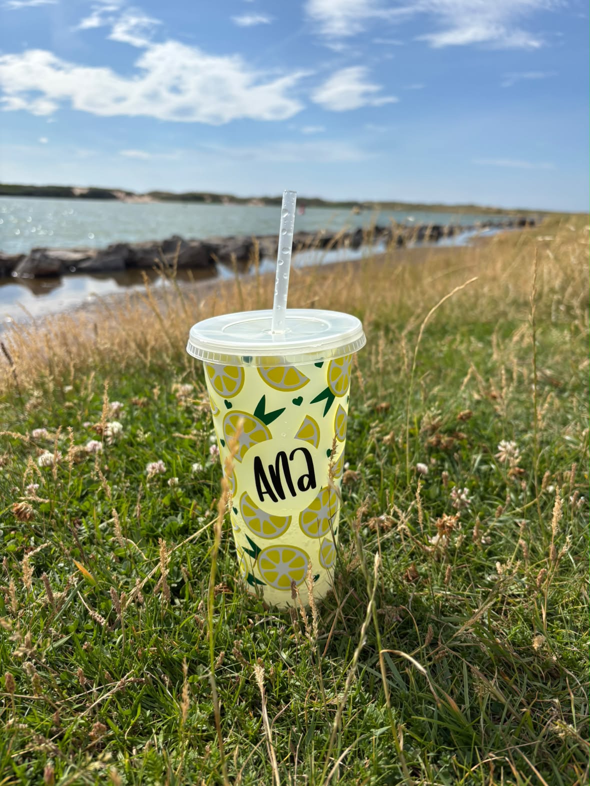 Lemon Summer Personalised Name Tumbler Venti Cold Cup 24oz - With Straw