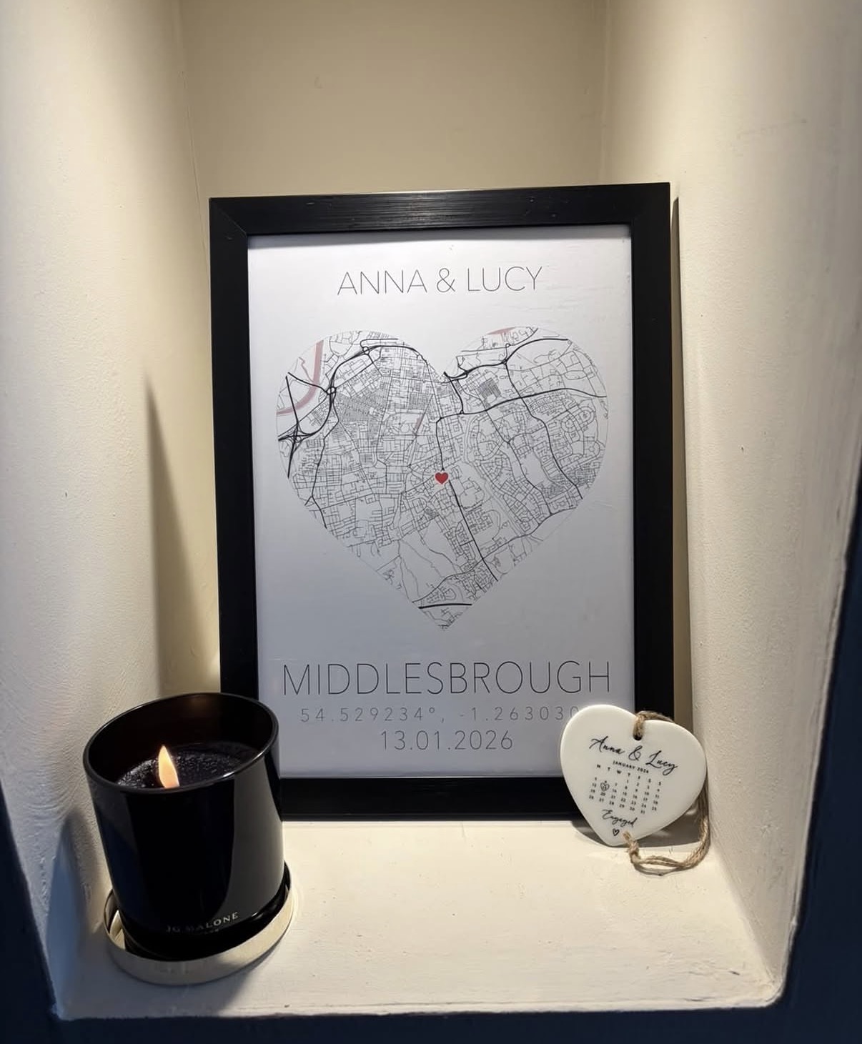 Couples Love Heart Map Any City & Country with Coordinates Personalised Wall Decor Print