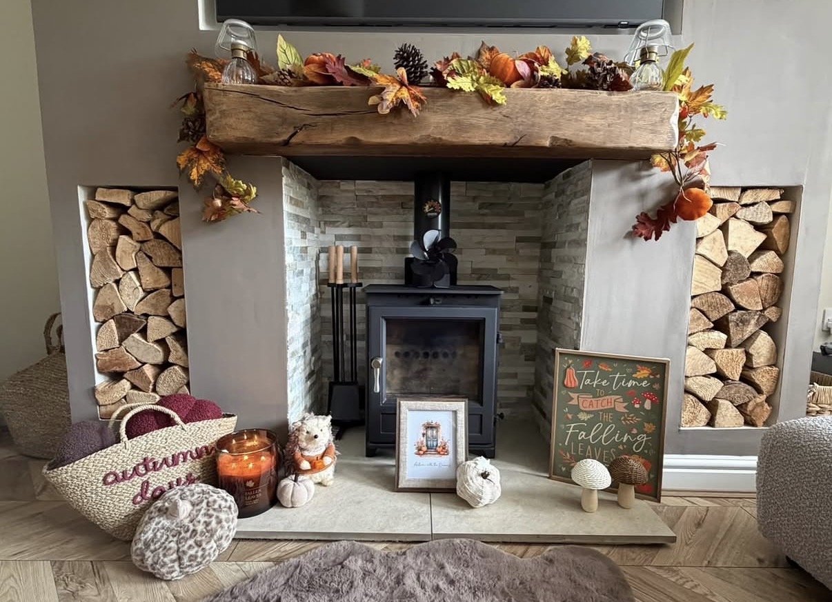 Personalised Autumn At The "Surname" or “House Number” Watercolour Leaves Front Door Seasonal Wall Home Decor Print