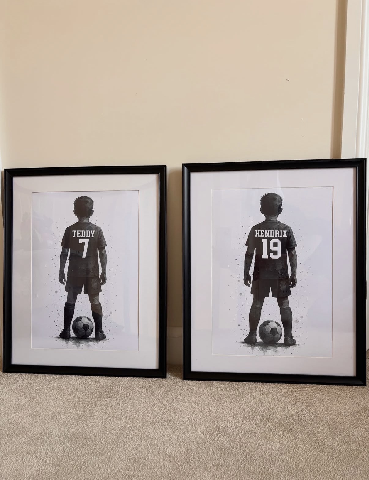 Personalised Red Football Player Children's Print, Watercolour Sports Art, Custom Name Decor