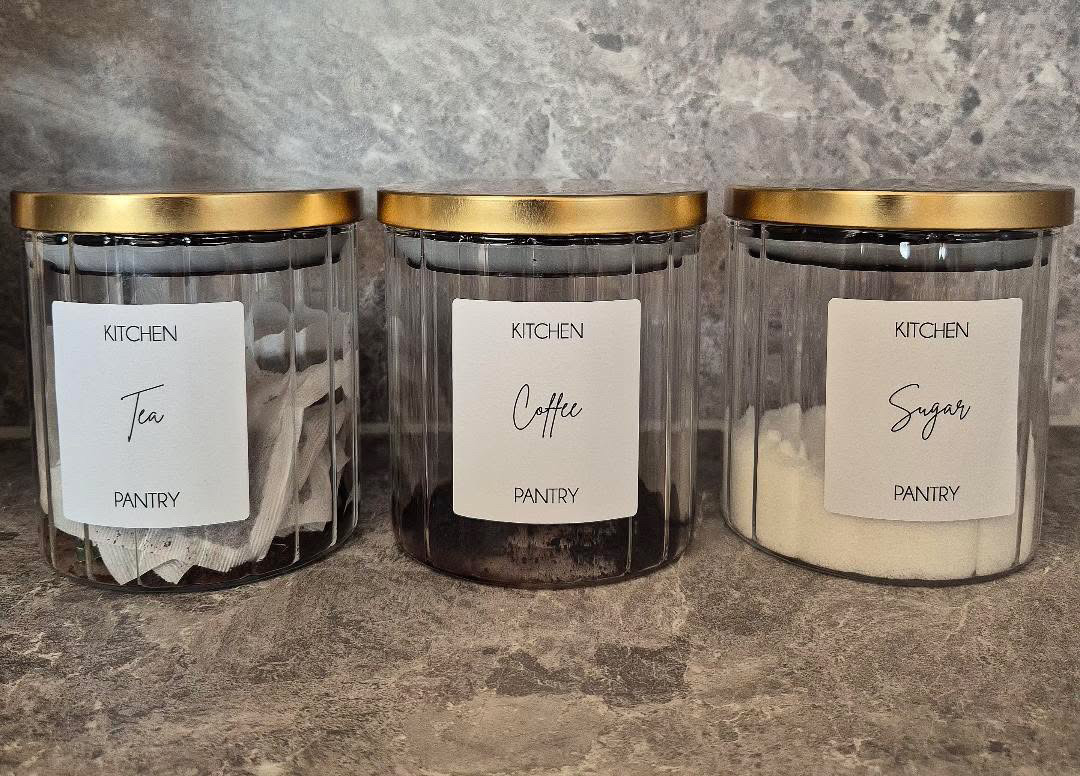 Basic Pantry Personalised Jar Labels Sticker Bundle Fine Font - 12 Labels