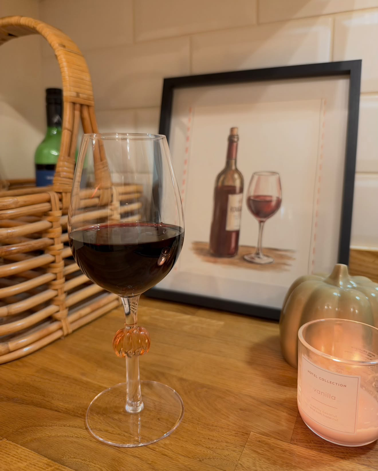 Red Wine Bottle And Glass Print, Rustic Alcohol Wall Art, Kitchen Decor, Vintage Home Illustration