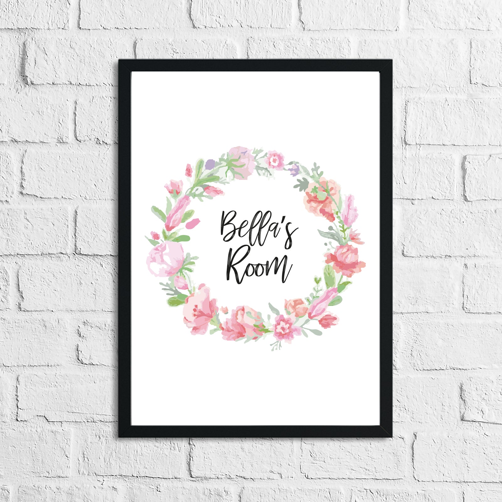 Personalised Floral Wreath Name Children's Room Wall Decor Print