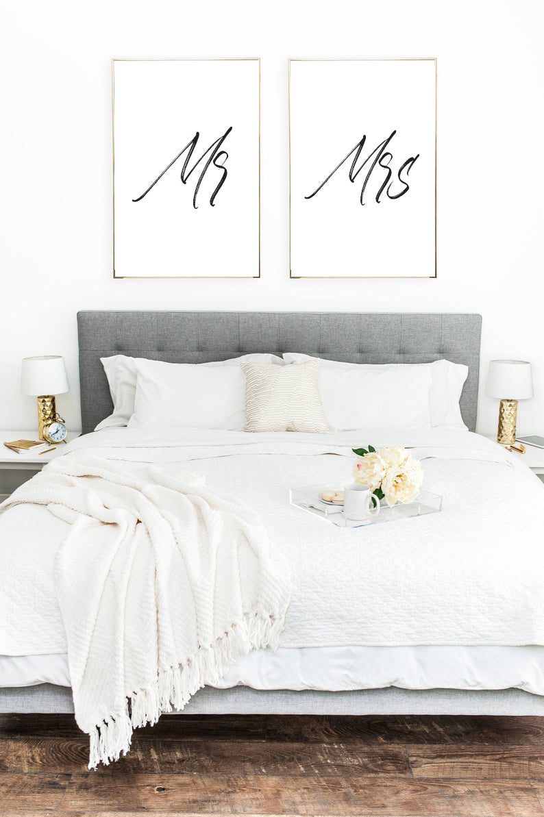 Mr & Mrs Bedroom Simple Decor Bedroom Prints Set Of 2