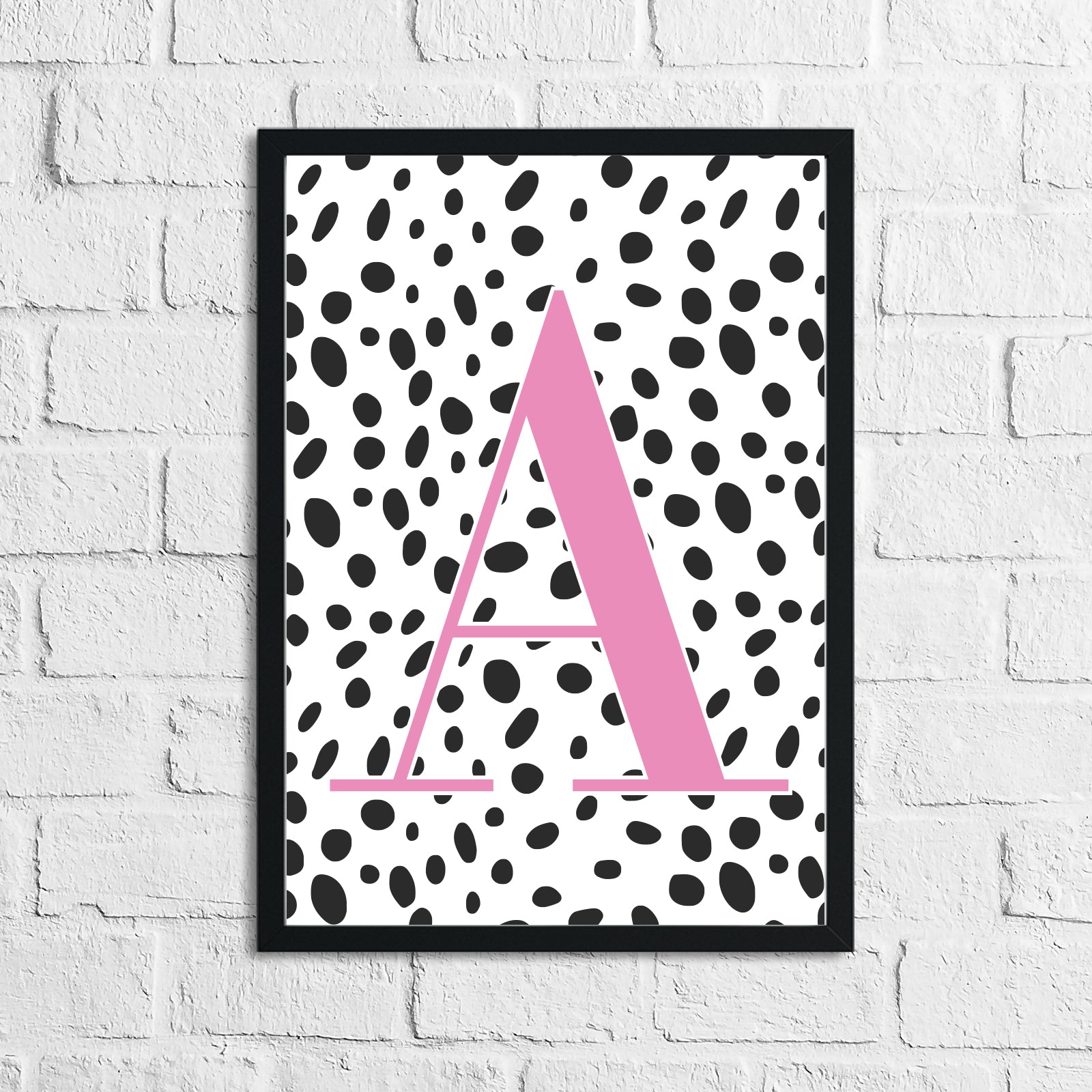 Personalised Dalmatian Pink Name Initial Children's Teenager Dressing Makeup Room Wall Decor Print