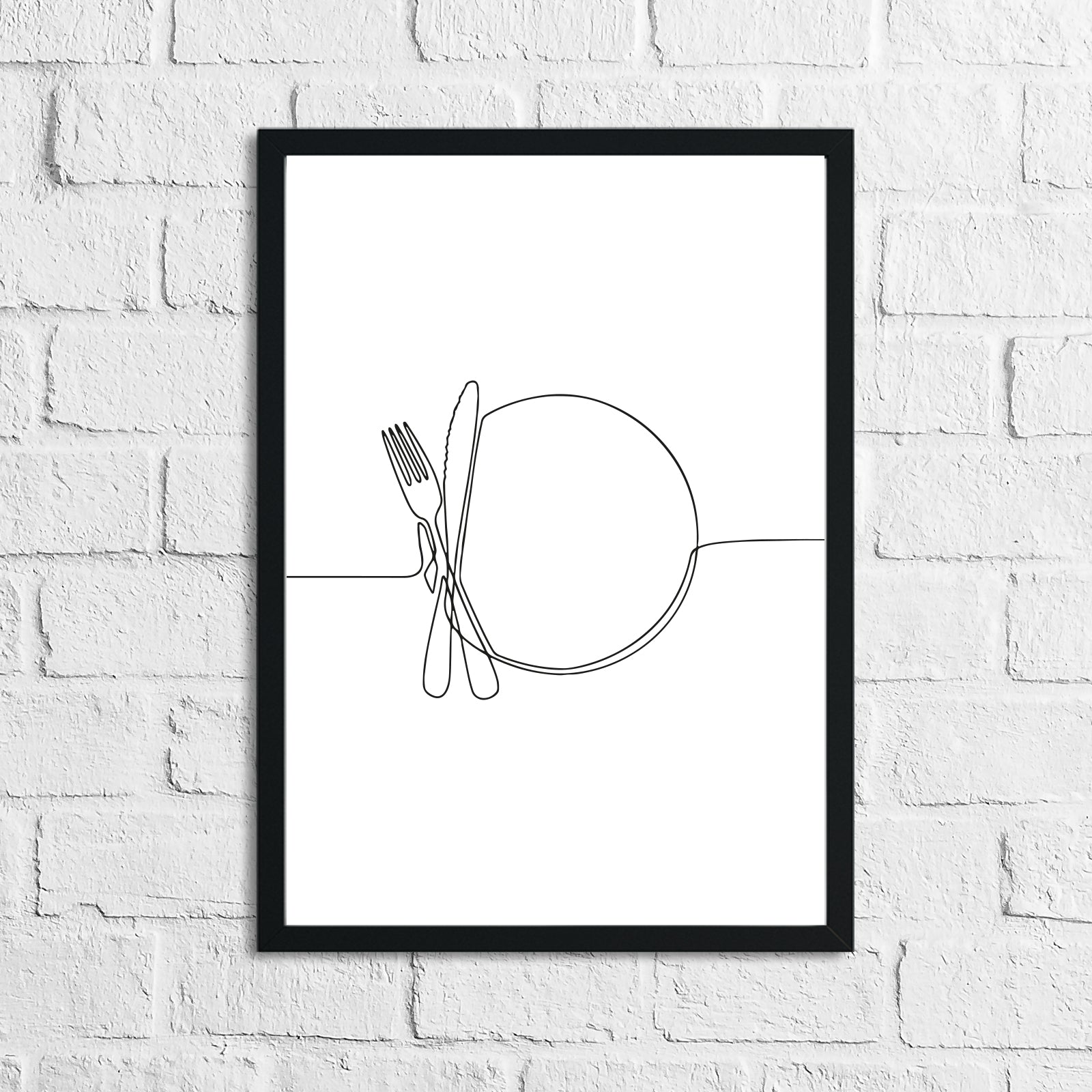 Knife Fork Plate Simple Line Work Kitchen Wall Decor Print