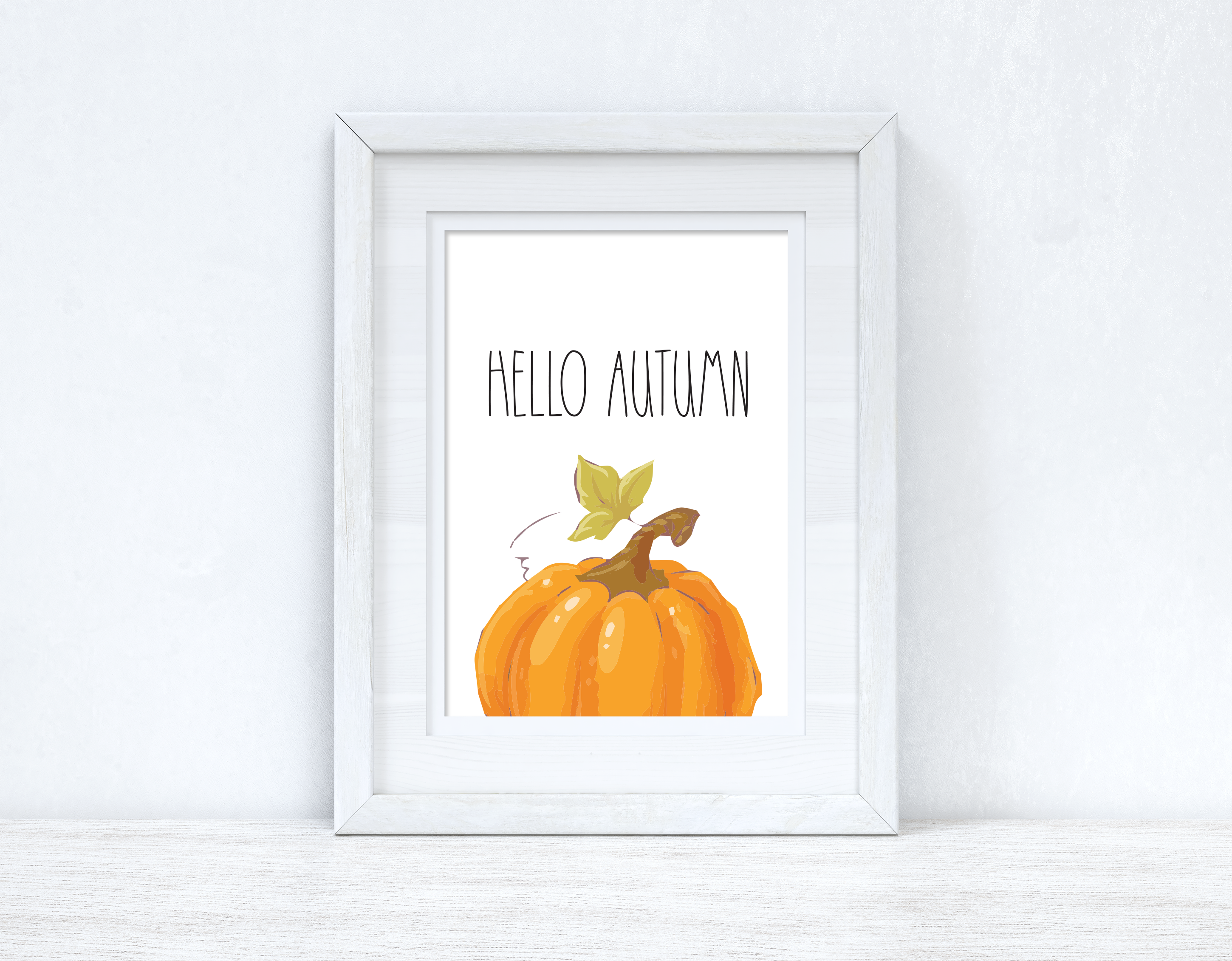 Hello Autumn Half Pumpkin Autumn Seasonal Wall Home Decor Print