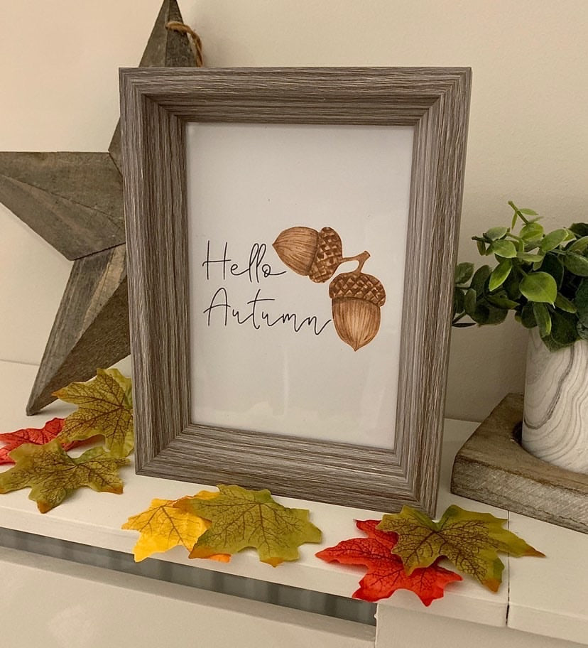 Hello Autumn Acorn Autumn Seasonal Wall Home Decor Print