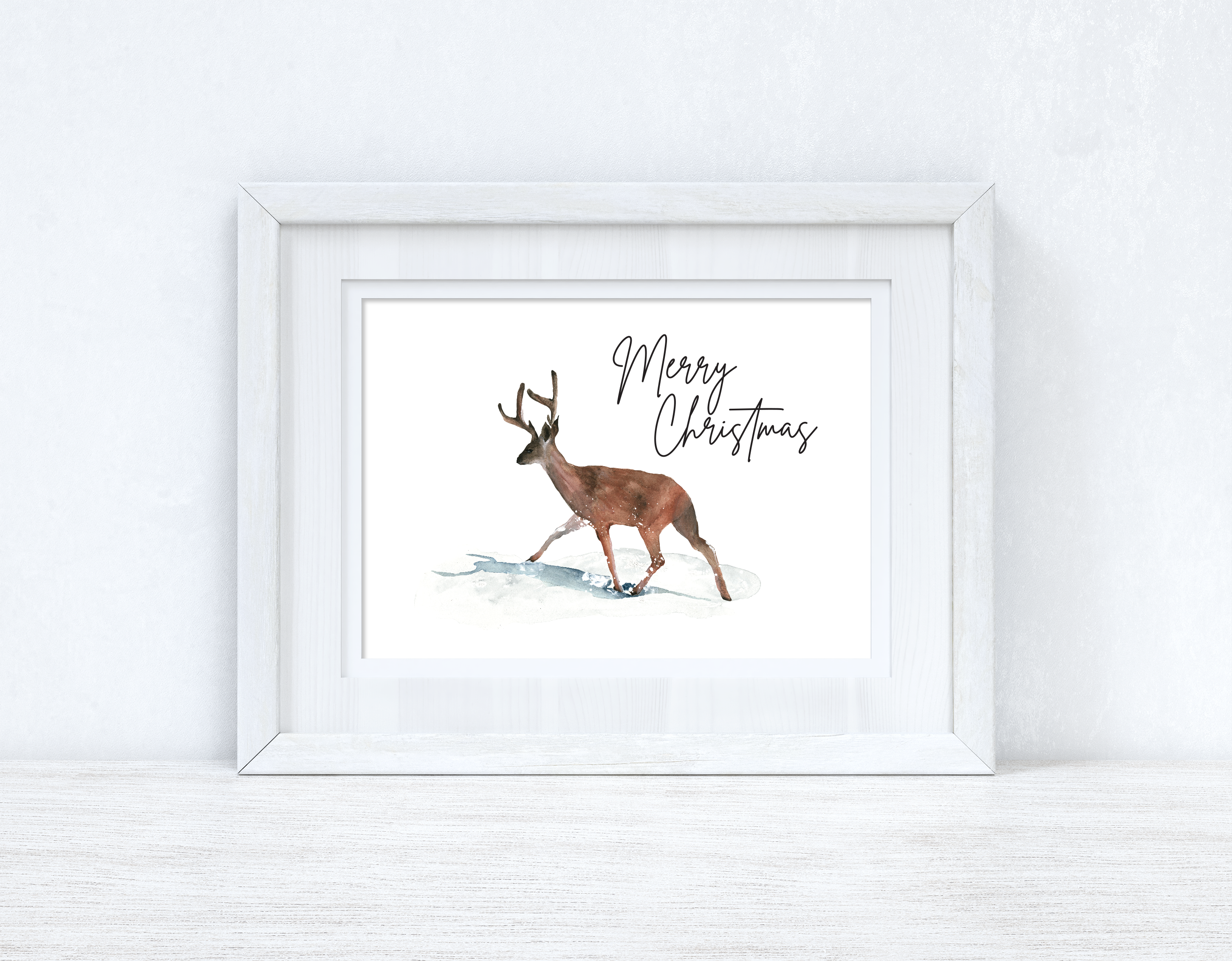Merry Christmas Reindeer Seasonal Winter Wall Home Decor Print
