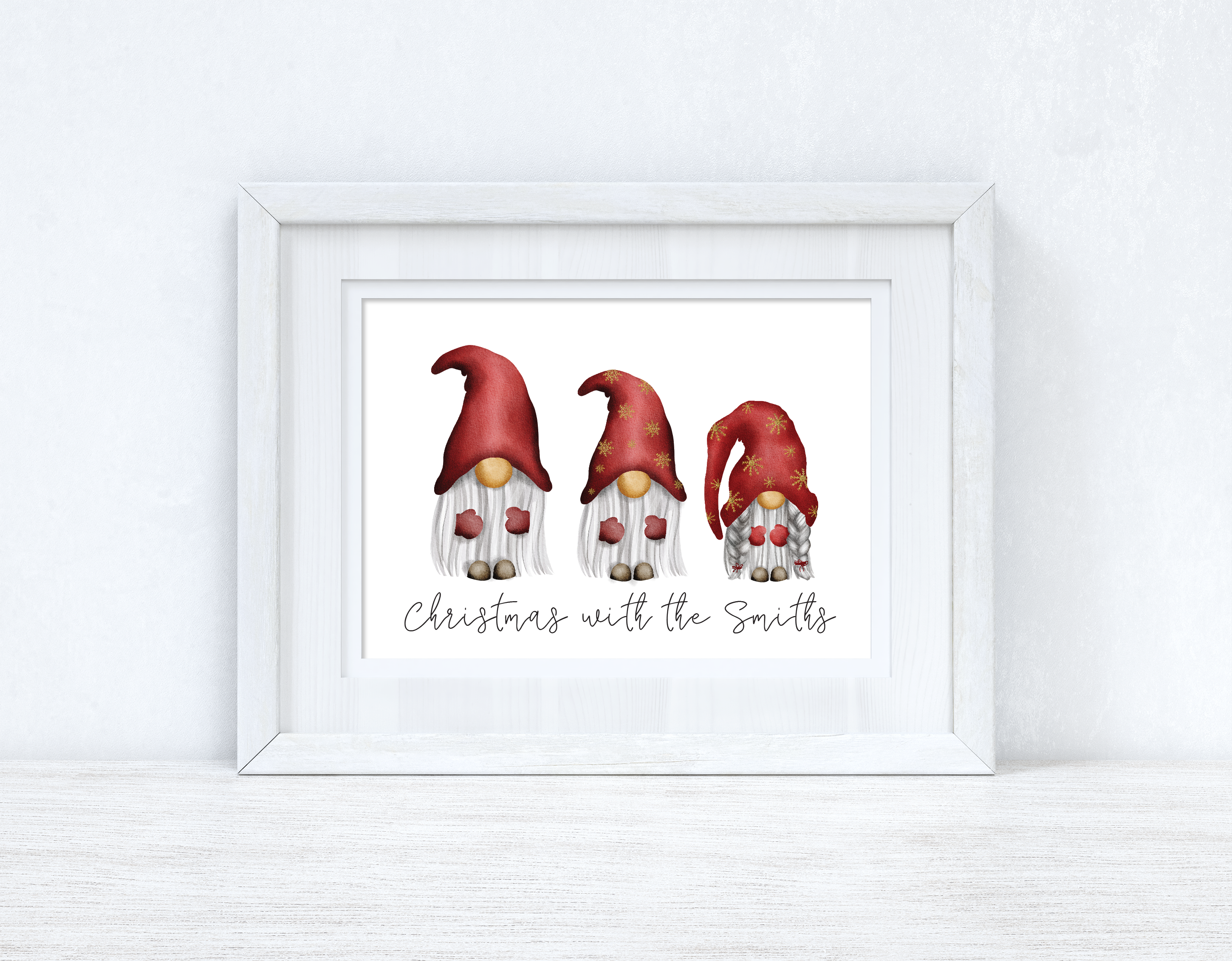 Personalised Gnomes Family Wording Christmas Seasonal Wall Home Decor Print