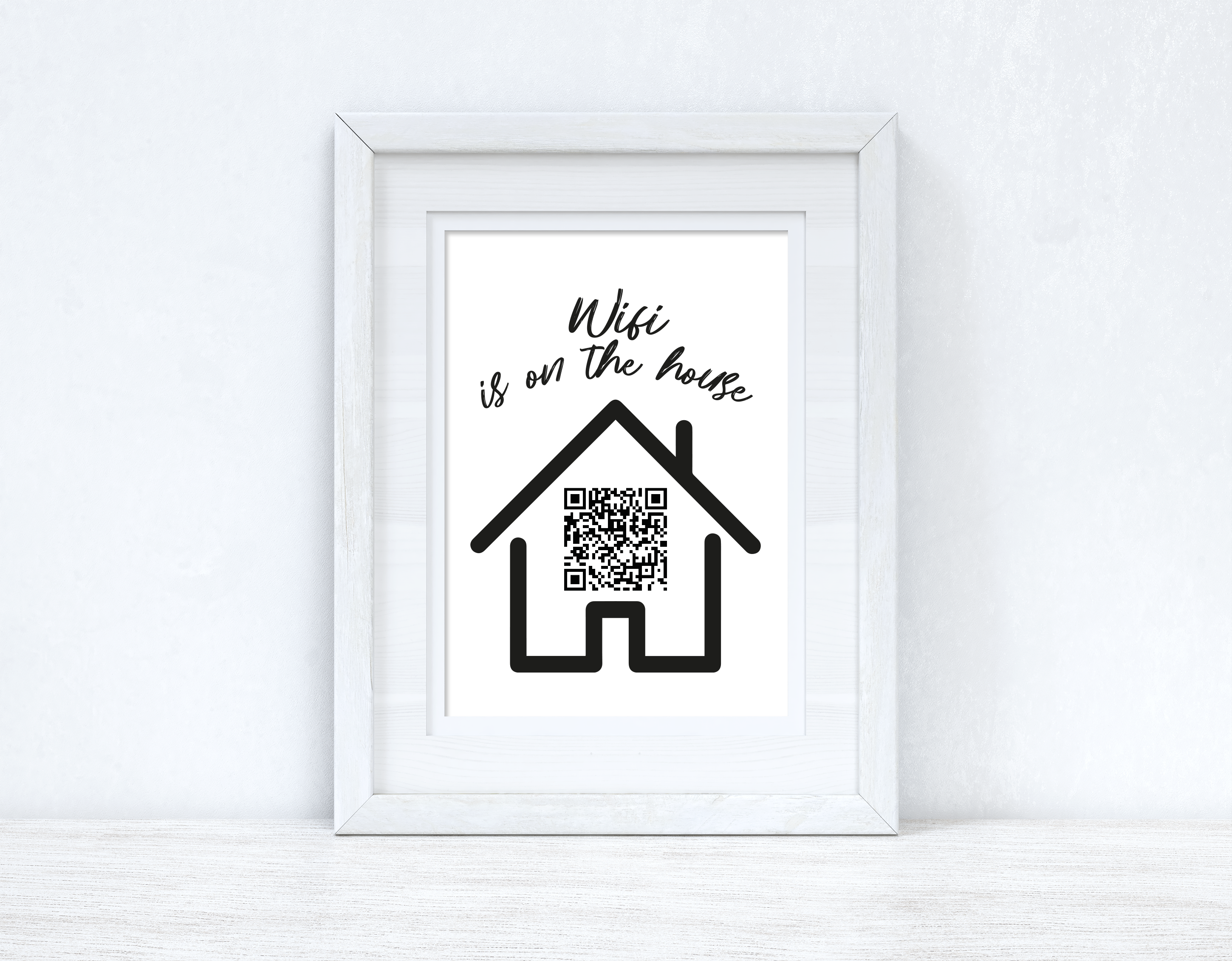 Personalised Wifi Is On The House Silhouette Wifi QR Scan Home Wall Decor Print