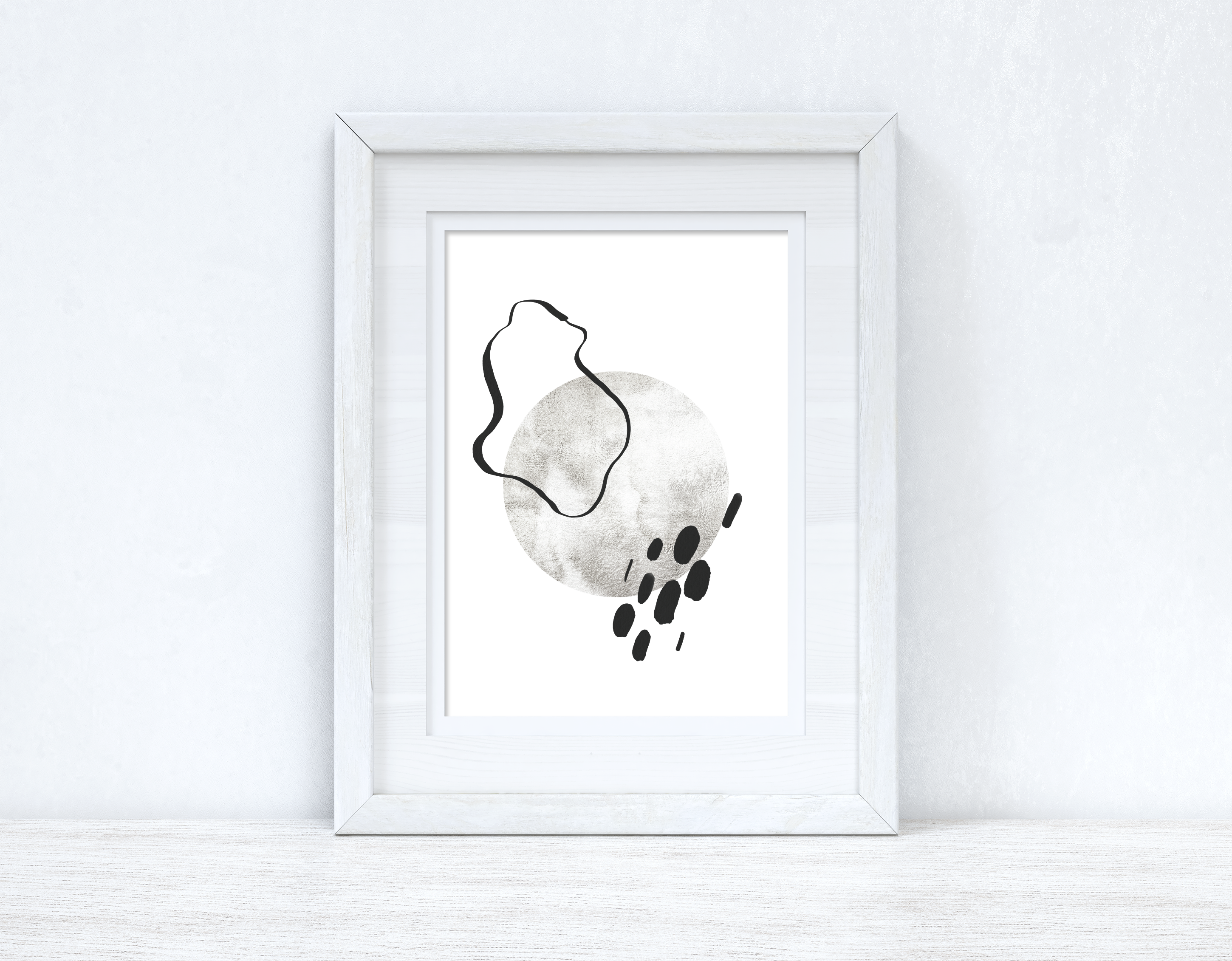 Silver Grey Black Abstract 1 Colour Shapes Home Wall Decor Print