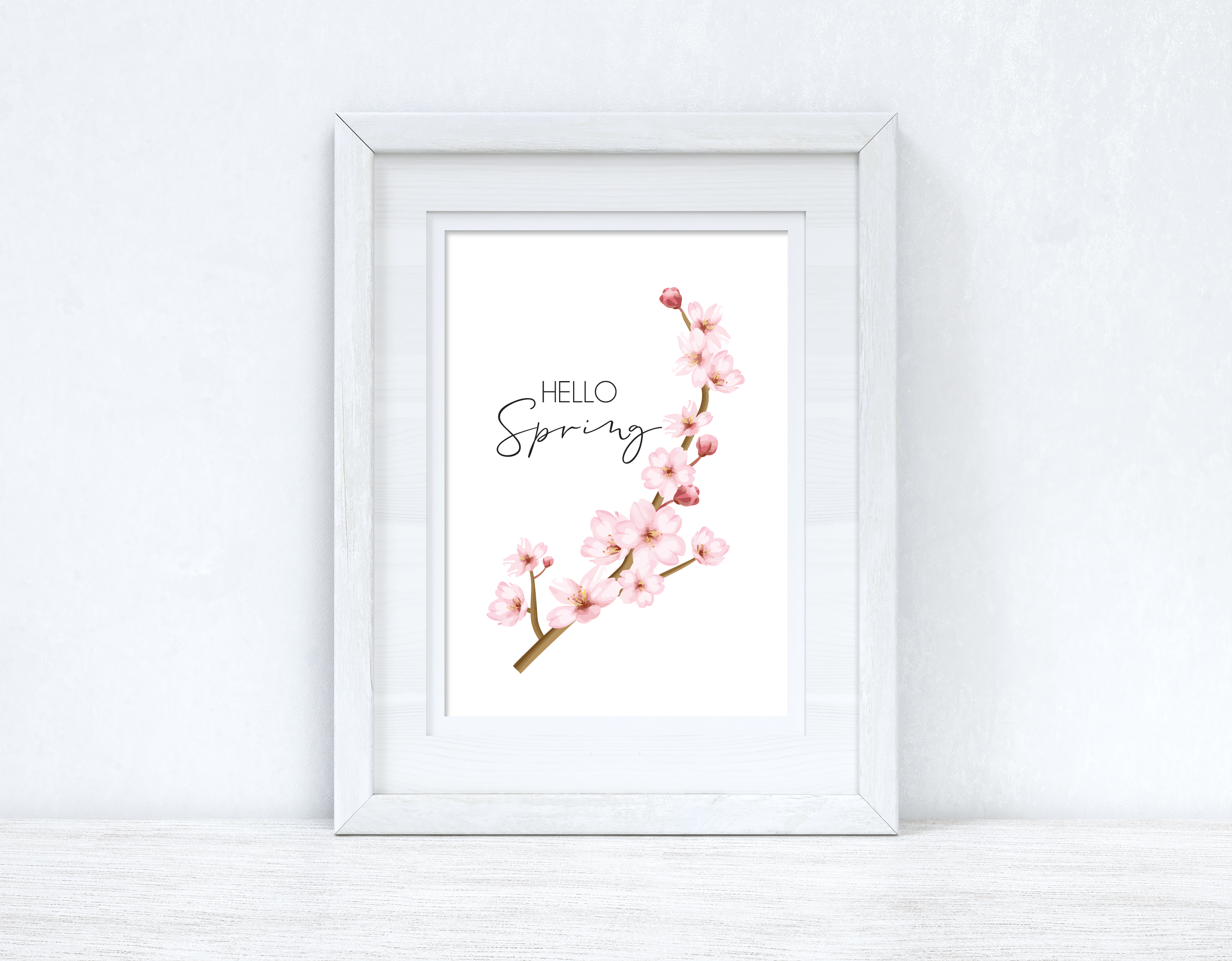 Hello Spring Cherry Blossom Spring Seasonal Wall Home Decor Print