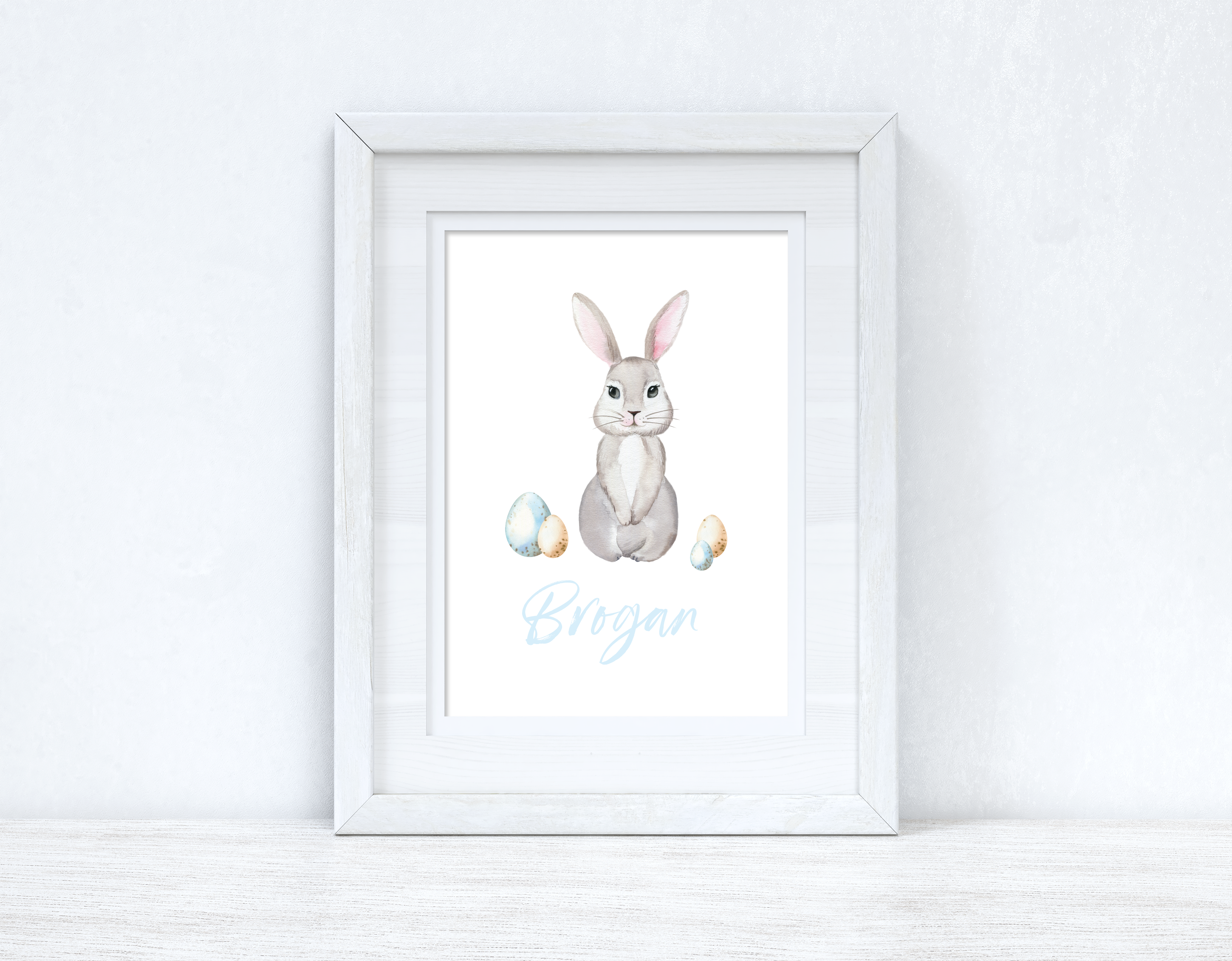 Personalised Blue Wording Bunny Eggs Easter Spring Seasonal Wall Home Decor Print