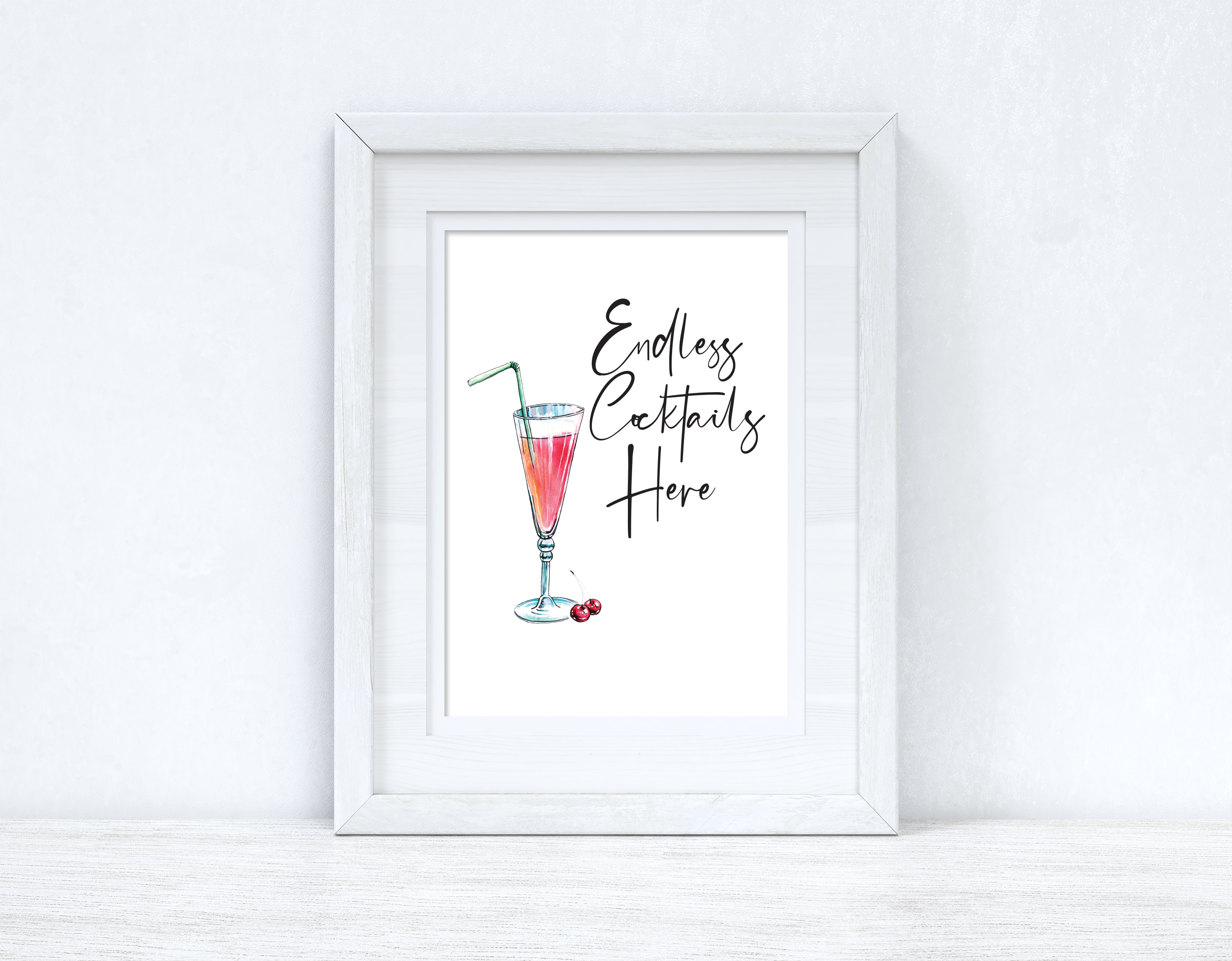 Endless Cocktails Here Summer Seasonal Alcohol Wall Home Decor Print