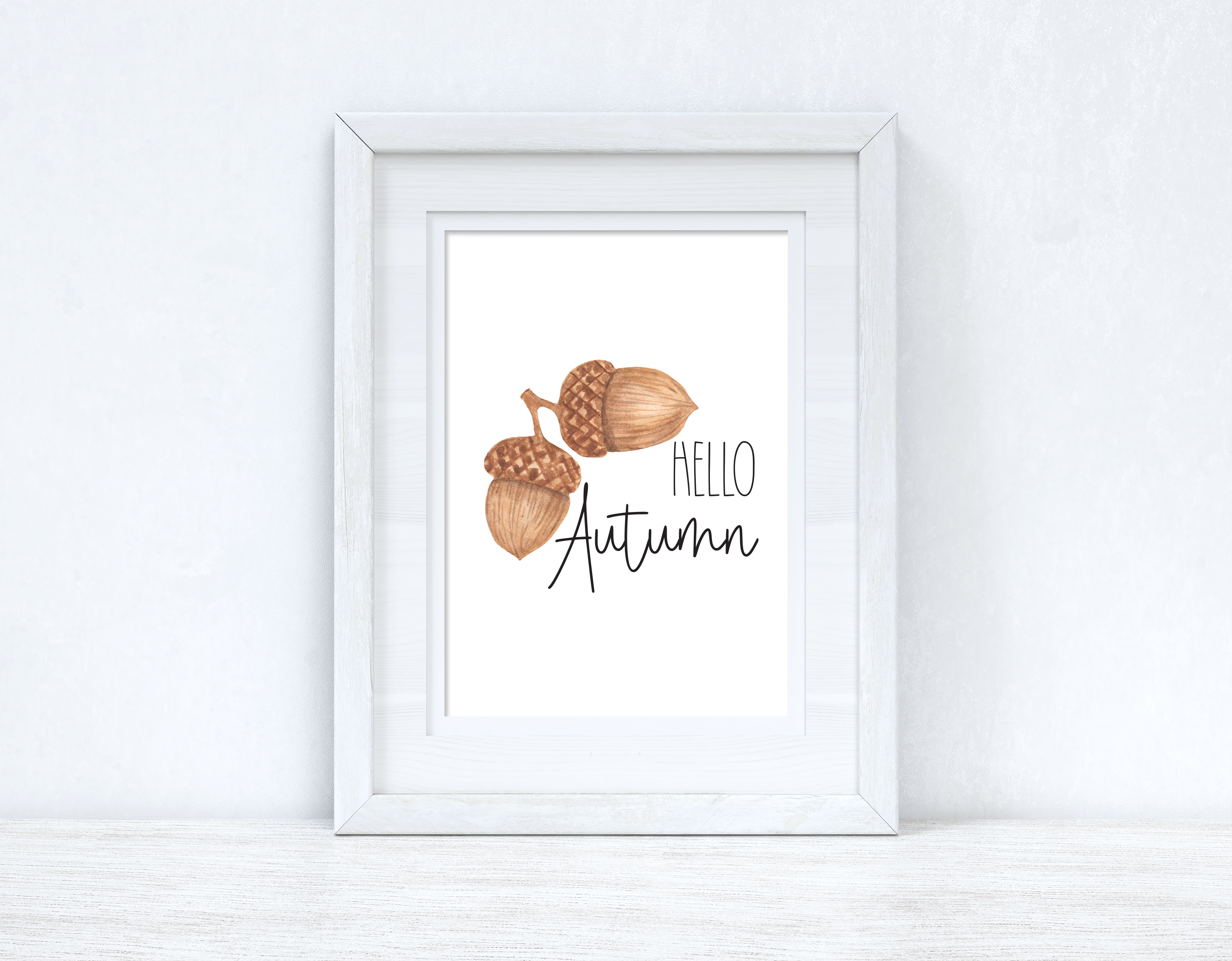 Hello Autumn Acorn New Autumn Seasonal Wall Home Decor Print