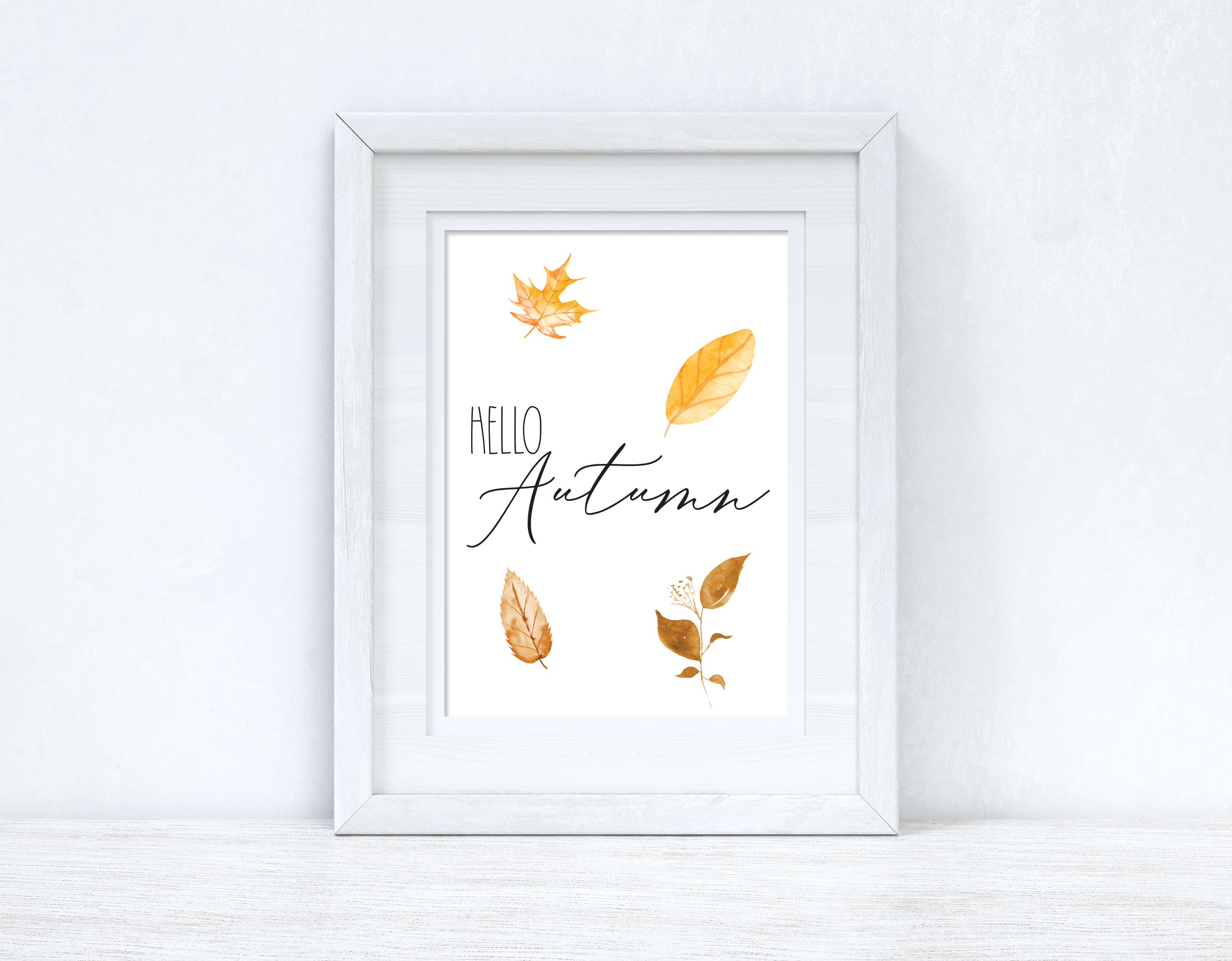 Hello Autumn Leaves New Autumn Seasonal Wall Home Decor Print