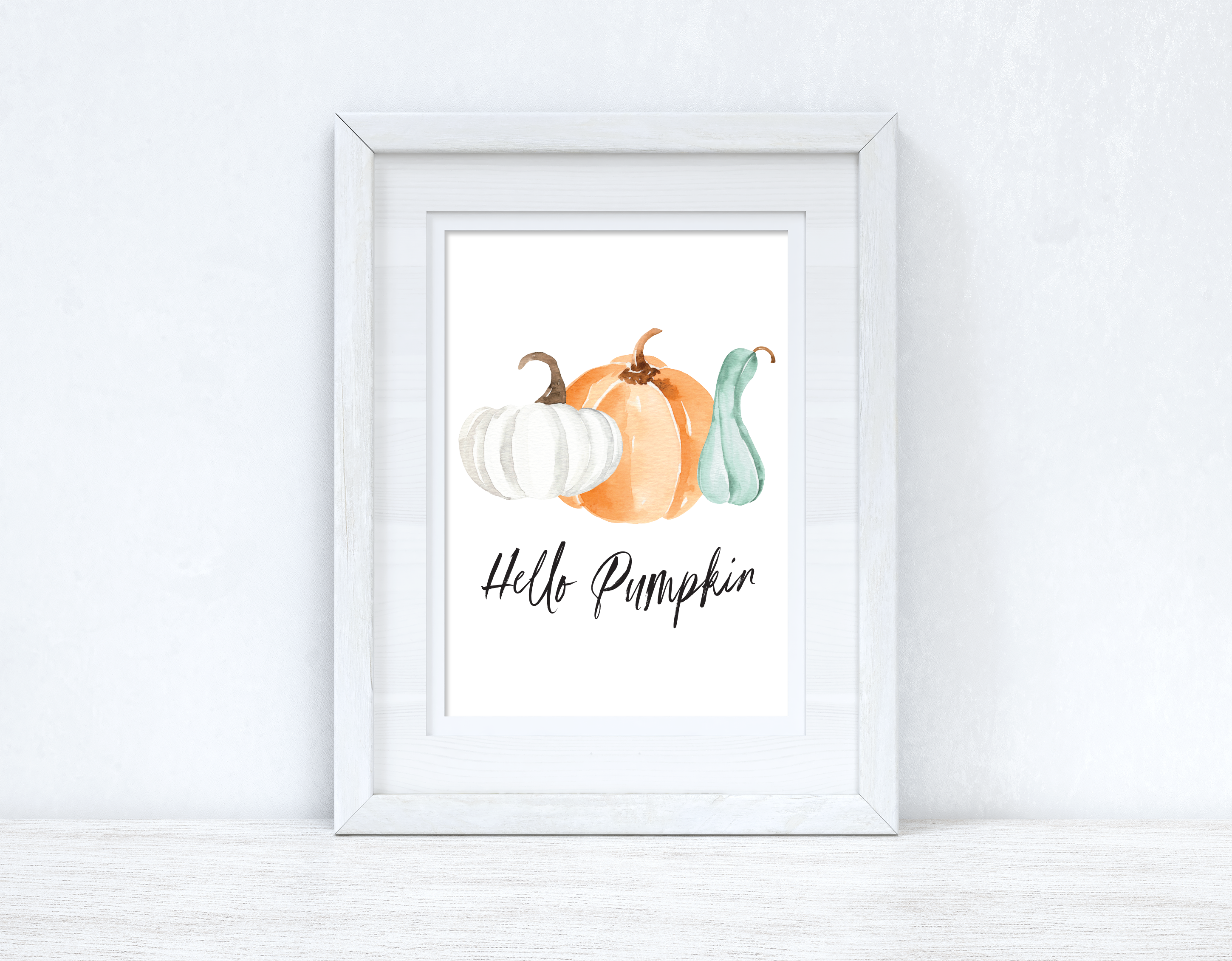 Hello Pumpkin Watercolour Pumpkin Trio Autumn Seasonal Wall Home Decor Print