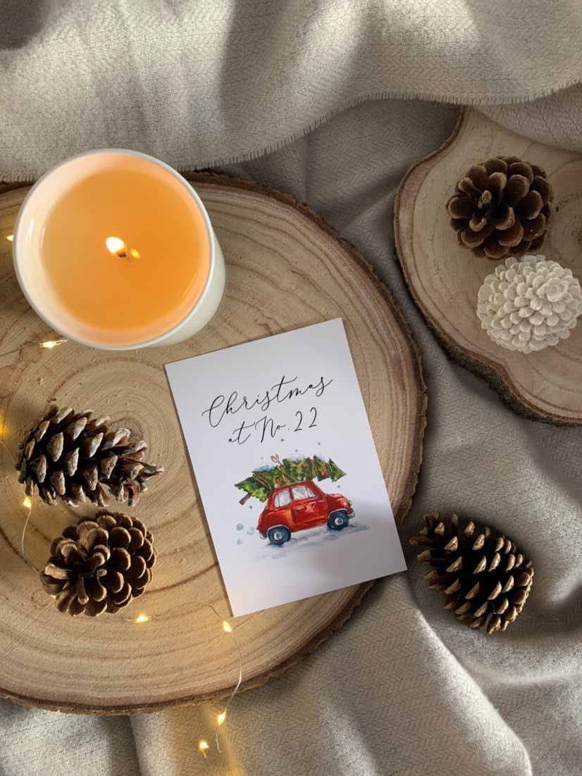 Personalised Christmas At The Surname OR House Number Car Winter Christmas Seasonal Wall Home Decor Print