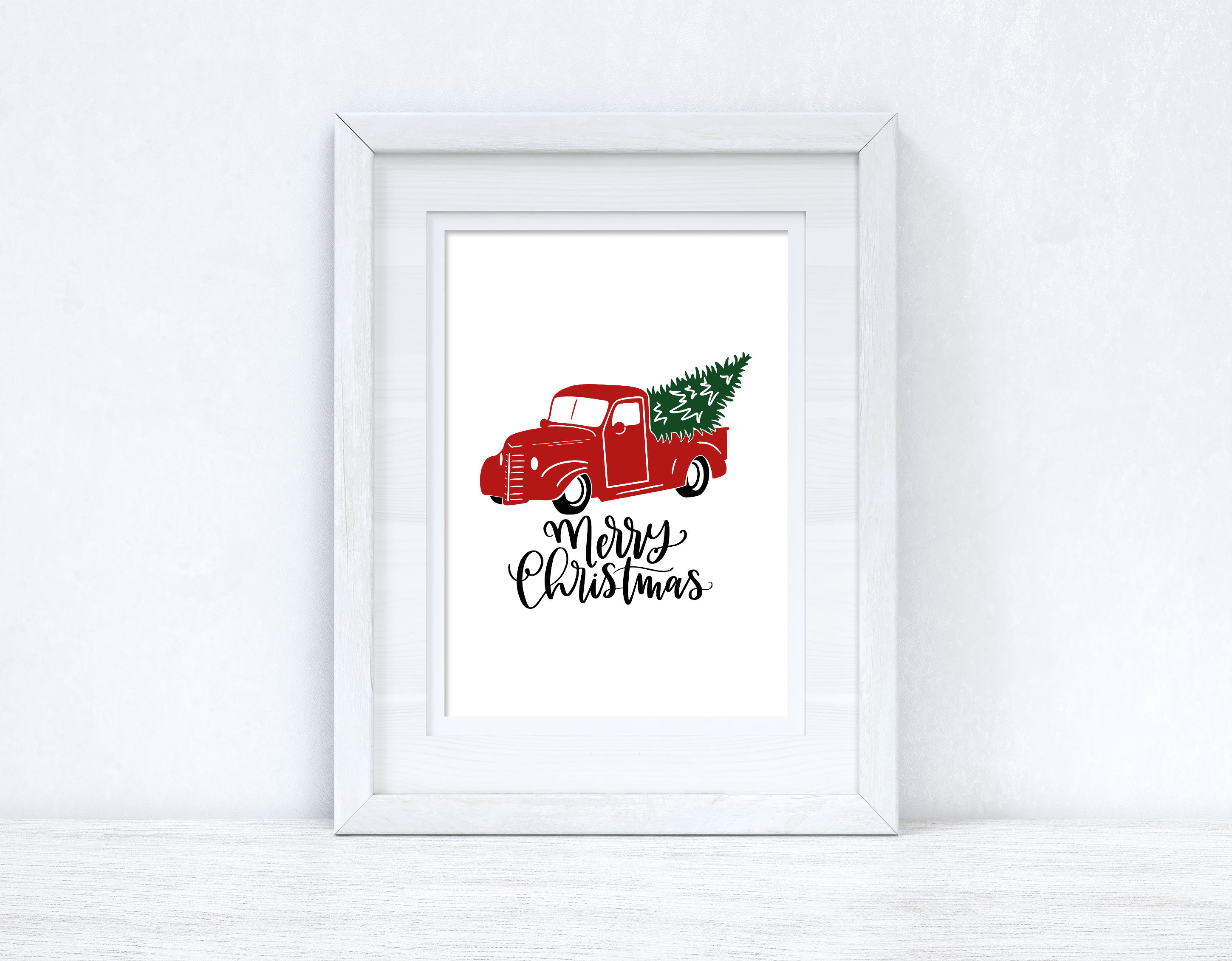 Merry Christmas Red Truck Seasonal Wall Home Decor Print