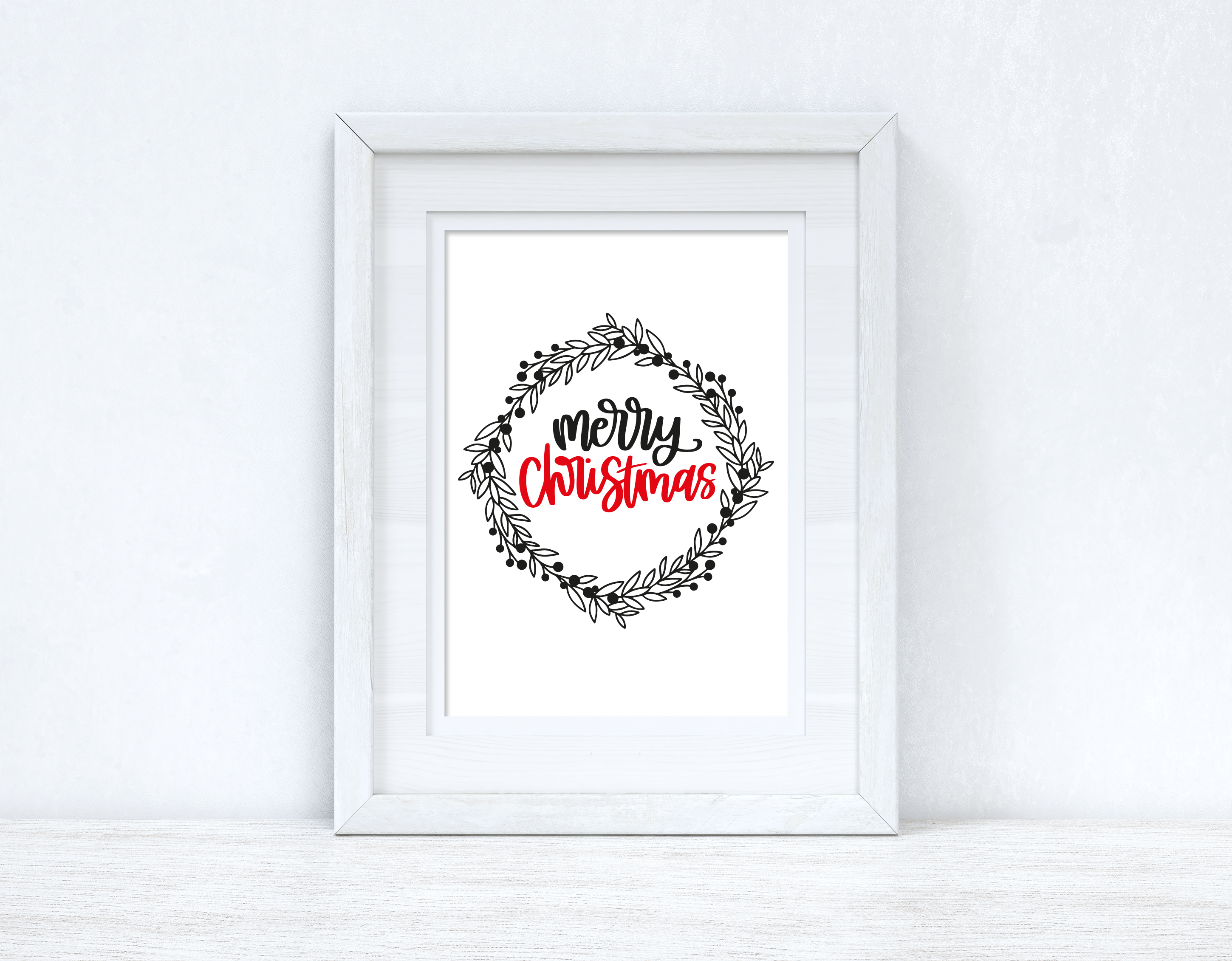 Merry Christmas Wreath Seasonal Wall Home Decor Print