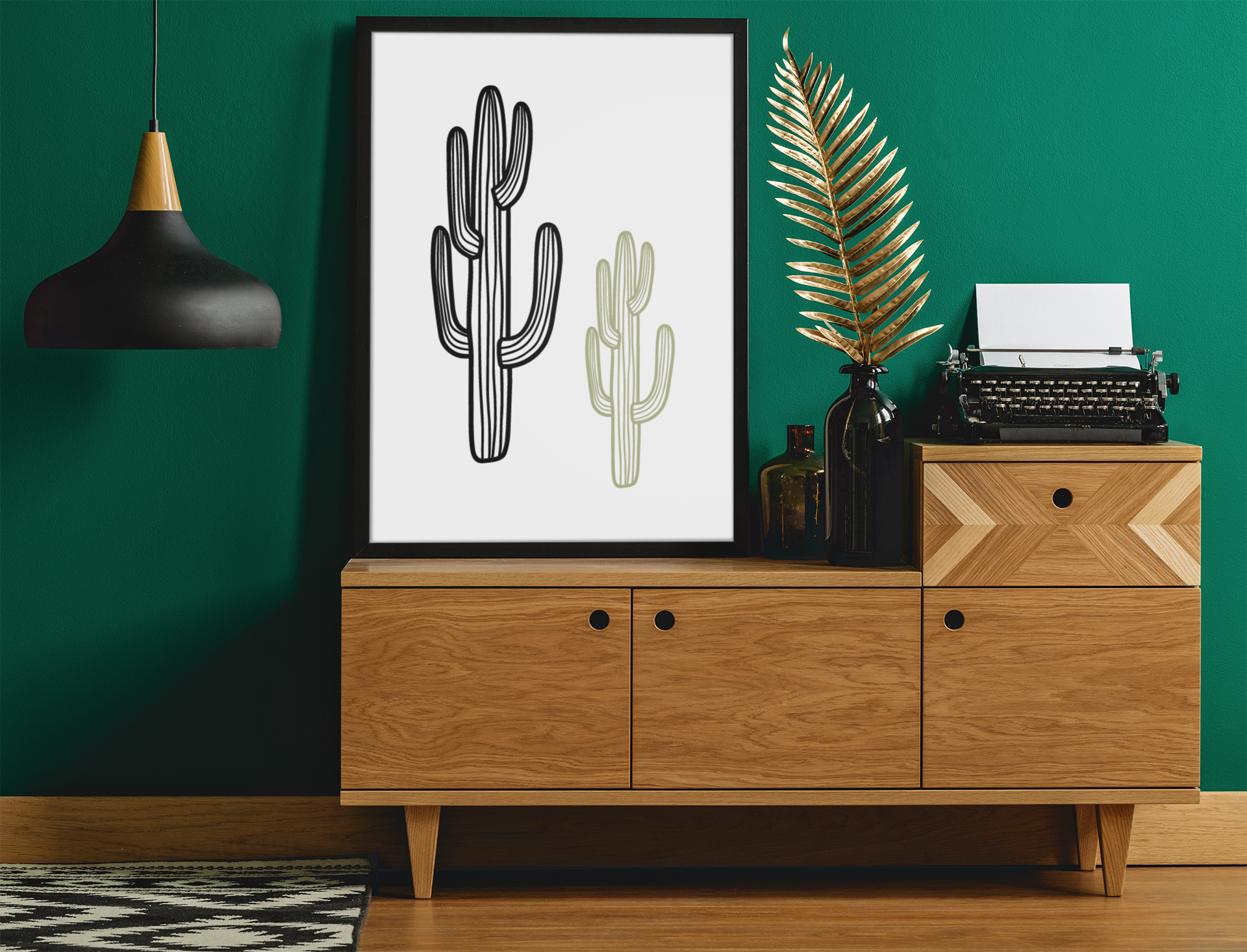 Boho Double Cactus Boho Hippie Simple Home Wall Decor Print