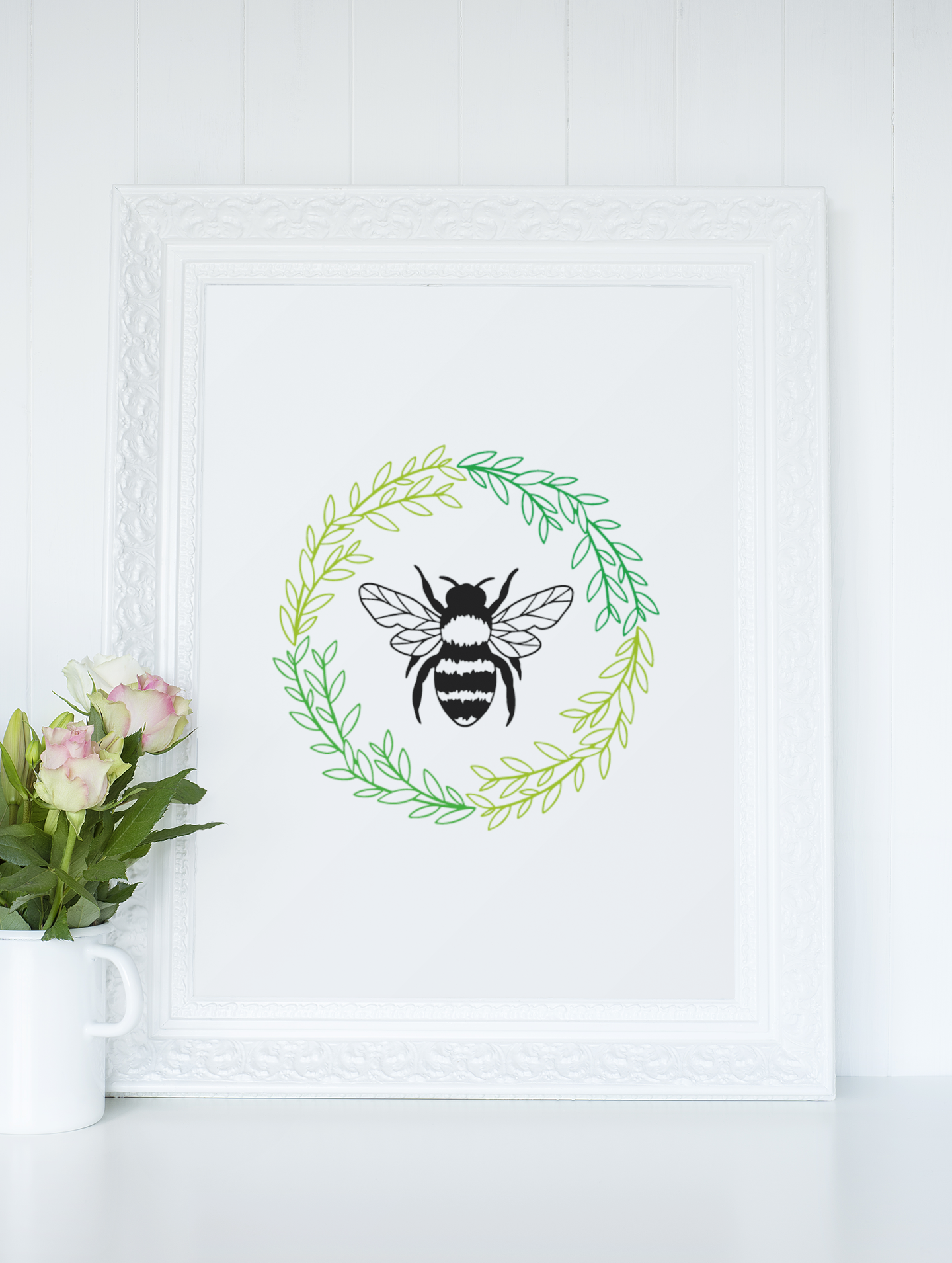 Bee Wreath Bumble Bee Simple Bedroom Dressing Room Home Wall Decor Print
