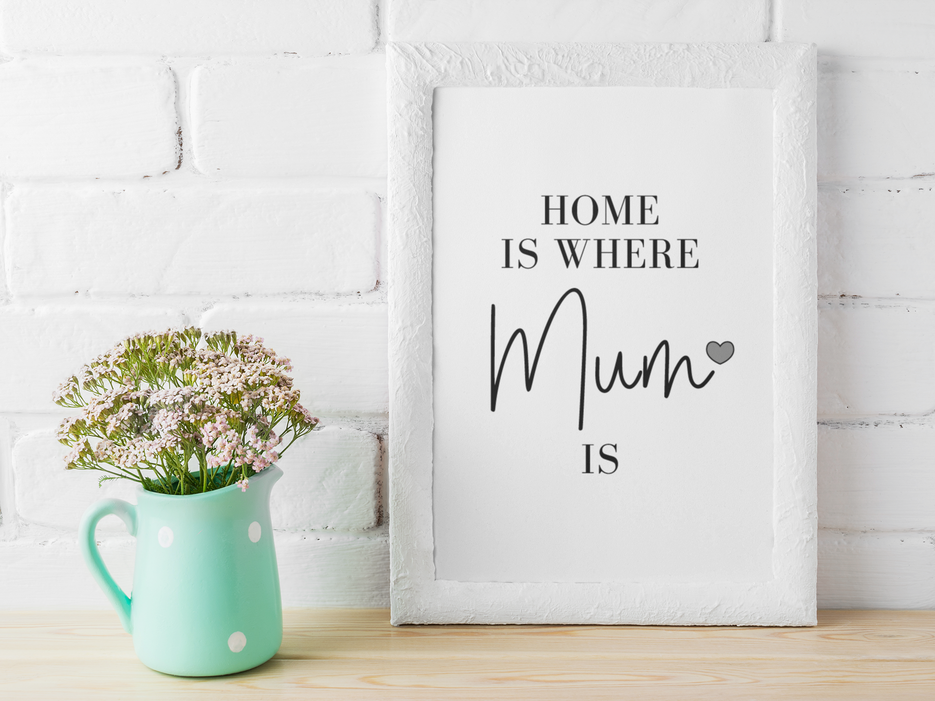 Home Is Where Mum Is Grey Heart Mothers Day Home Simple Room Wall Decor Print
