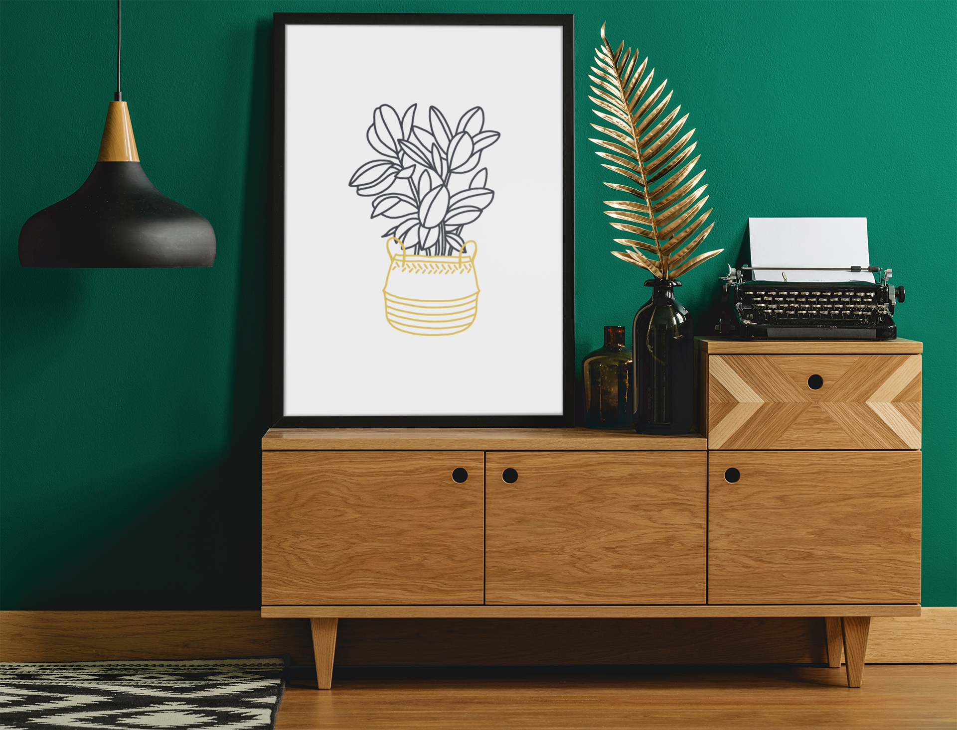 Boho Belly Basket Potted Plant Boho Hippie Simple Home Wall Decor Print