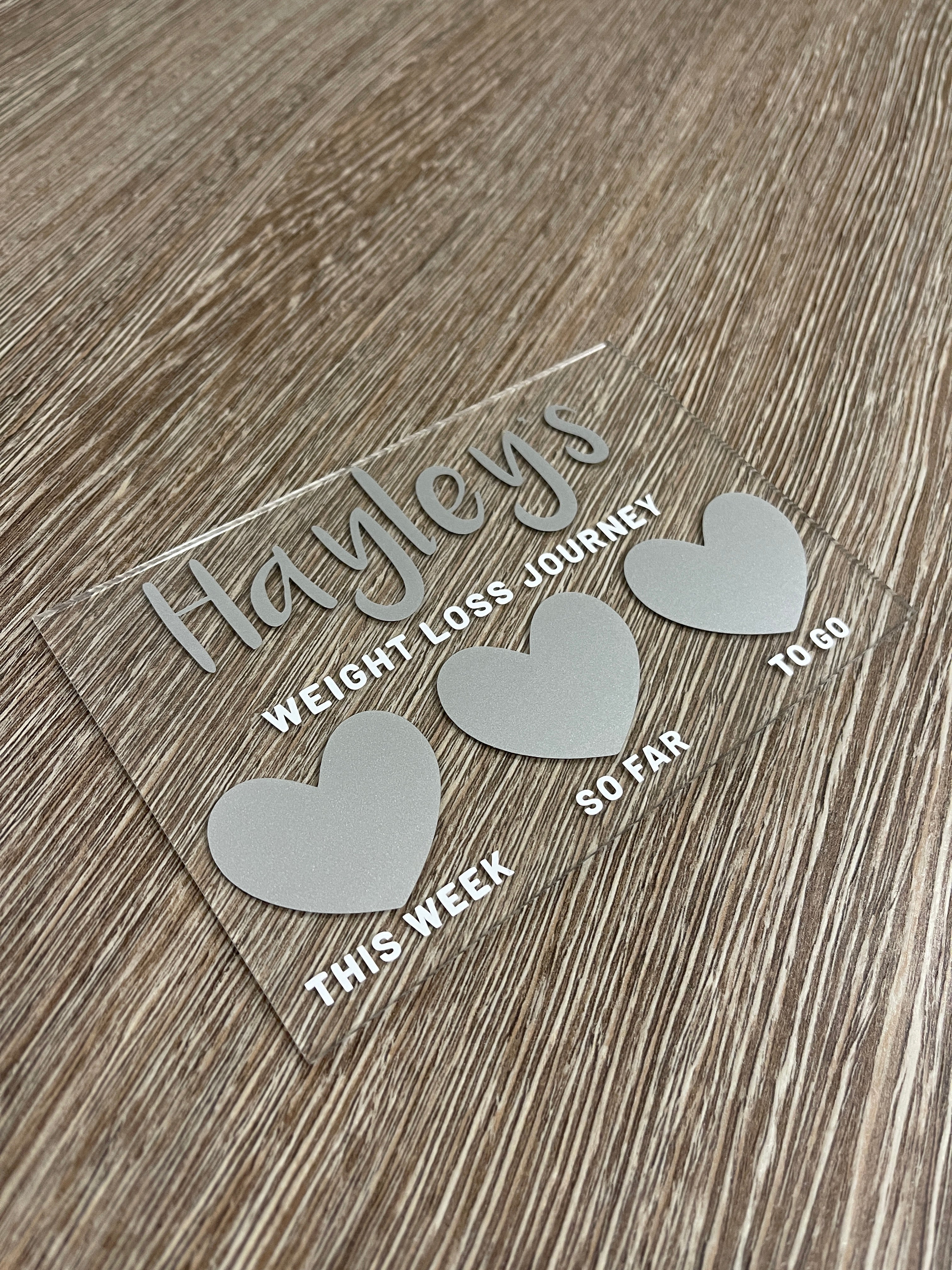 Personalised Name 10x15cm Magnetic Clear Acrylic Heart Whiteboard Weight Loss Journey Sign Plaque & Drywipe Pen