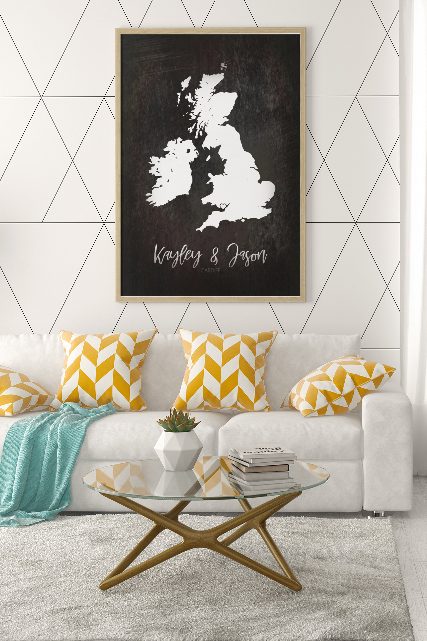 Couples United Kingdom Map with Special Dates & Heart Personalised Wall Decor Print with 10 New Styles