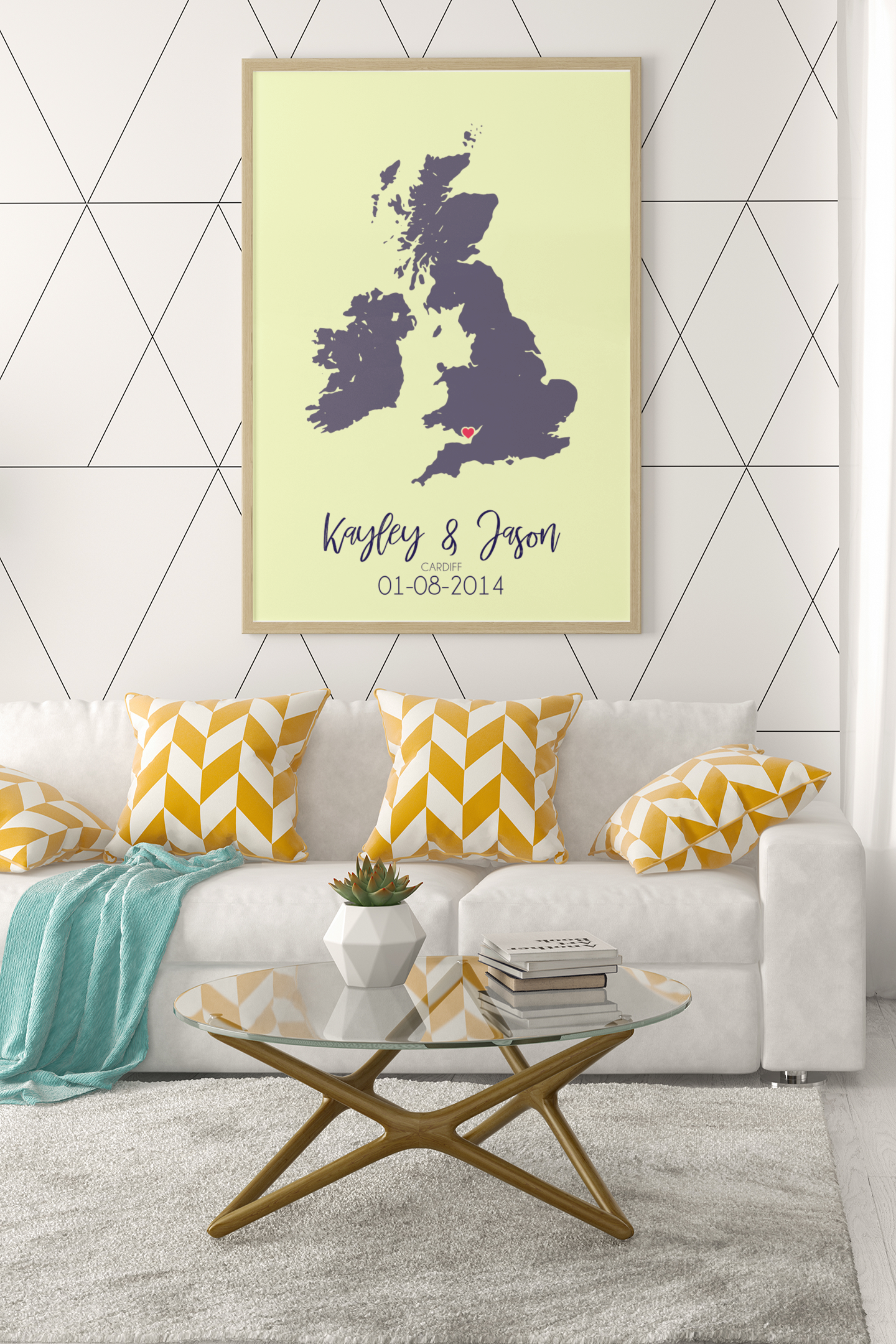 Couples United Kingdom Map with Special Dates & Heart Personalised Wall Decor Print with 10 New Styles