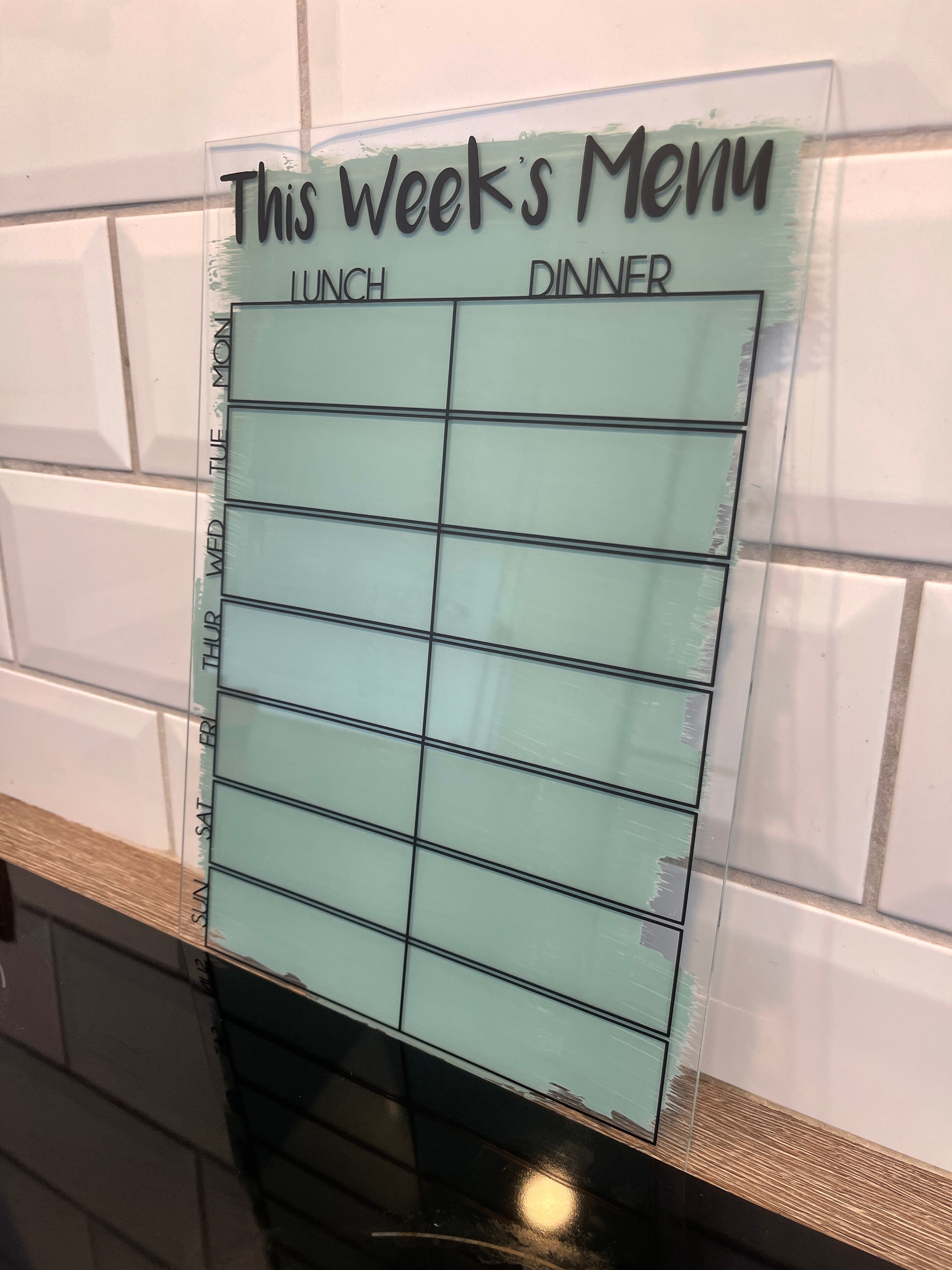 This Week's Menu Food Meal Planner Painted A4 Clear Acrylic Wipeable Sign With Drywipe Pen
