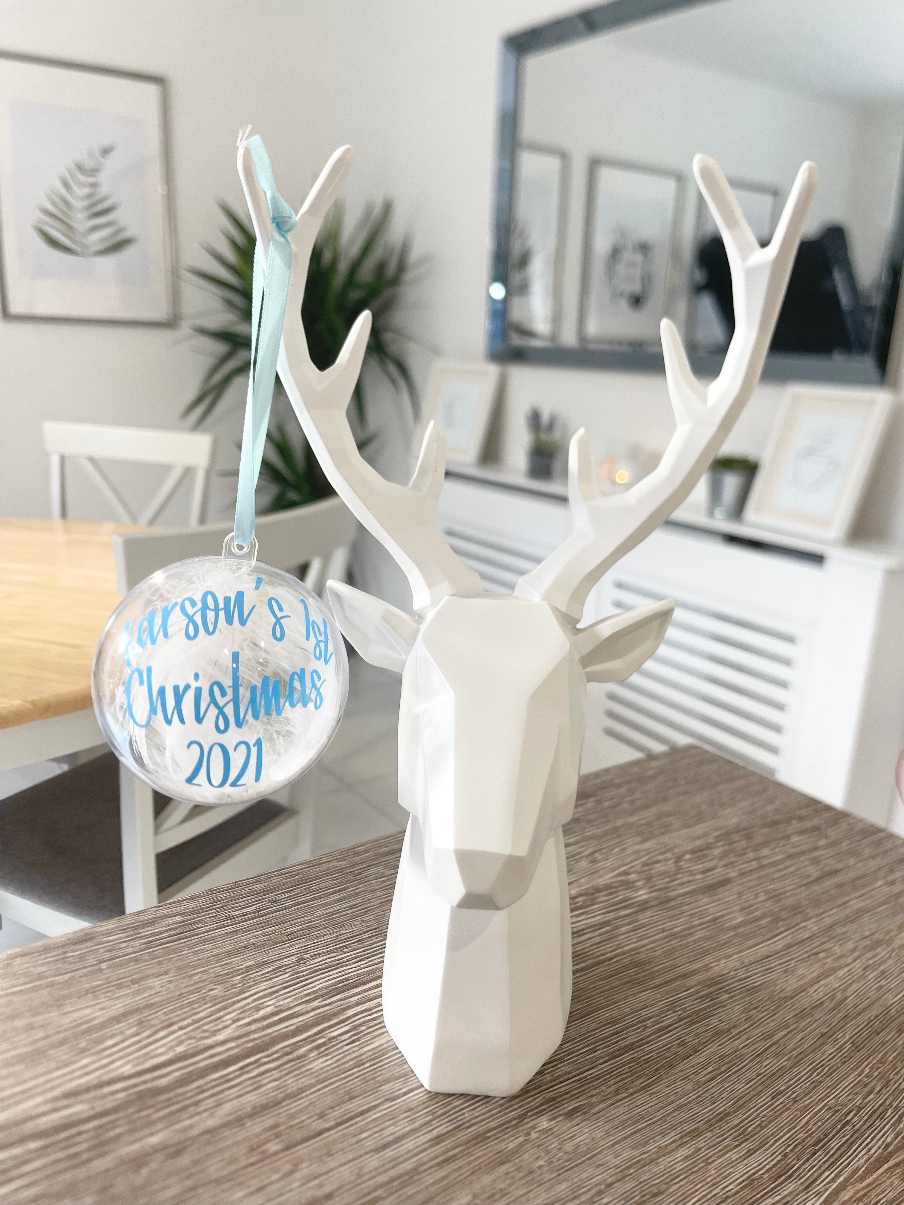 Name 1st Christmas Personalised Clear Feather Christmas Tree Hanging Decoration Bauble