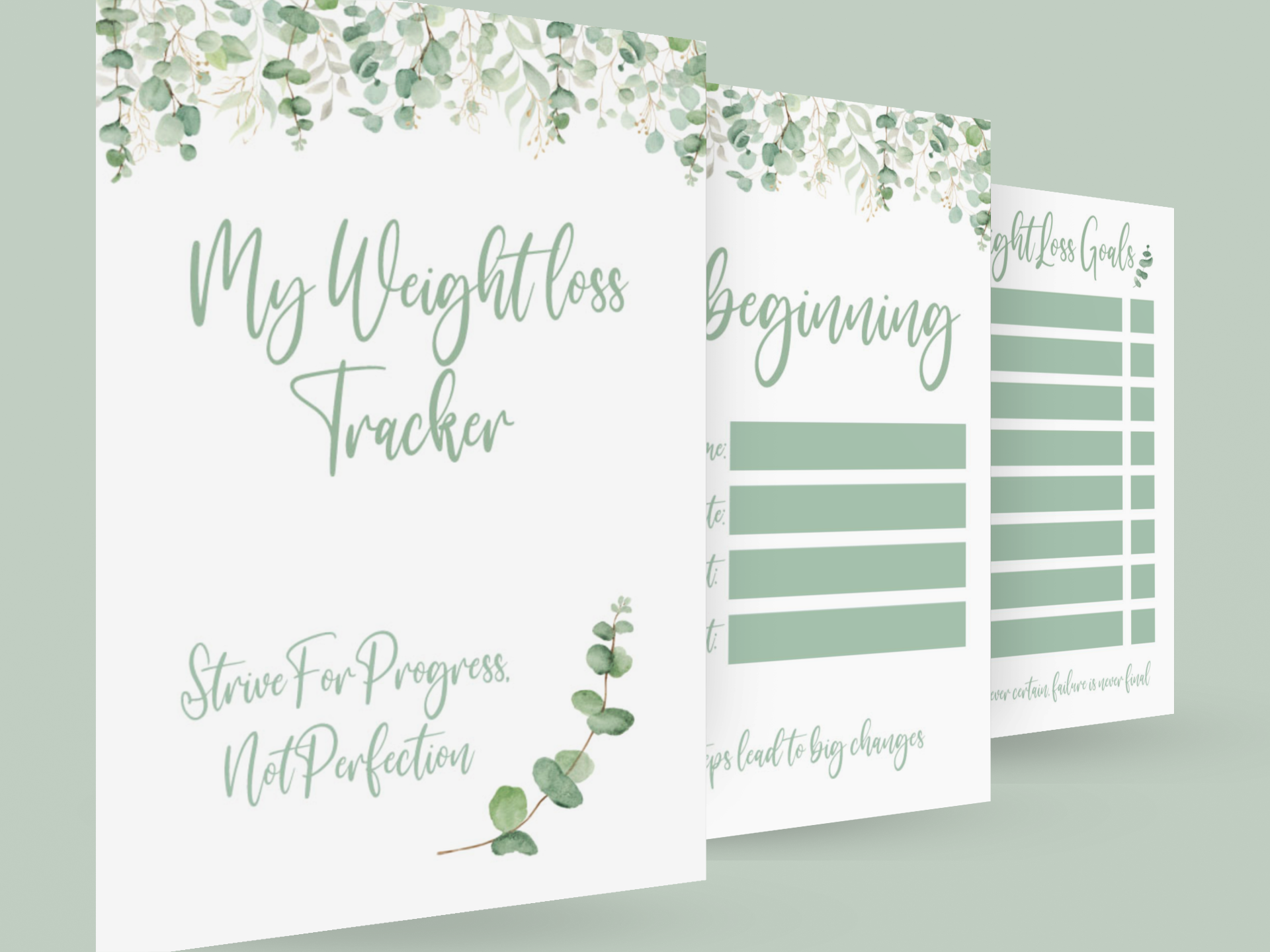 Binded Eucalyptus Leaf Weight Loss & Diet Tracker Journal A4 Diary - Up To 1 Year Measurements Goals Weigh Ins + Lots MORE!
