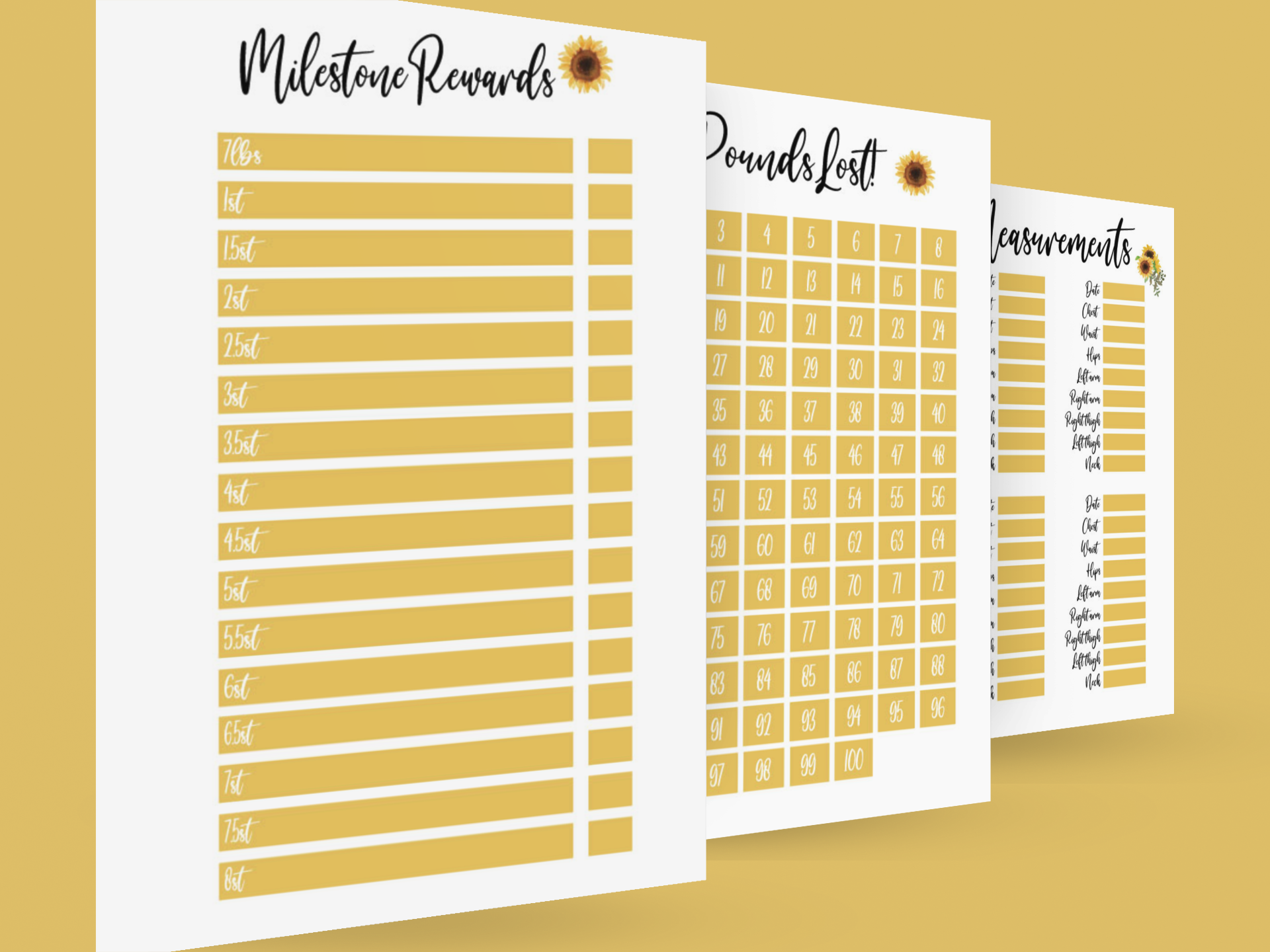 Binded Cute Sunflower Weight Loss & Diet Tracker Journal A4 Diary - Up To 1 Year Measurements Goals Weigh Ins + Lots MORE!