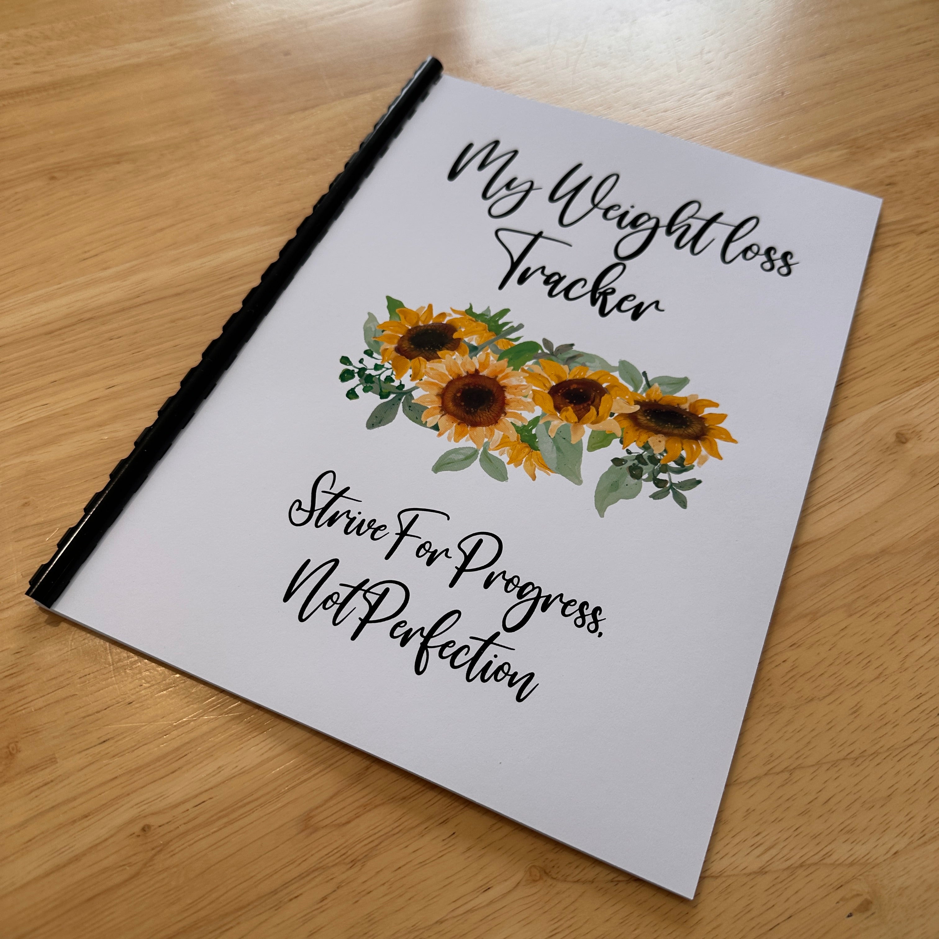 Binded Cute Sunflower Weight Loss & Diet Tracker Journal A4 Diary - Up To 1 Year Measurements Goals Weigh Ins + Lots MORE!